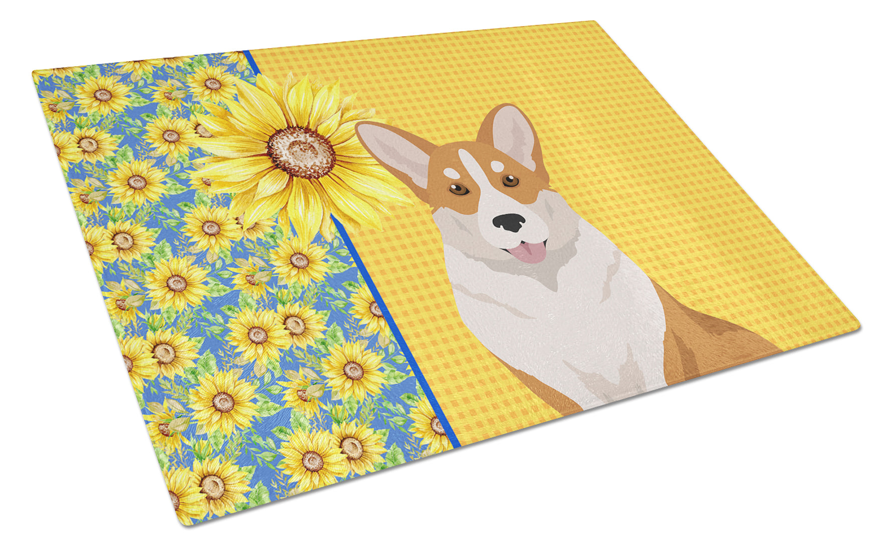 Buy this Summer Sunflowers Red Cardigan Corgi Glass Cutting Board Large