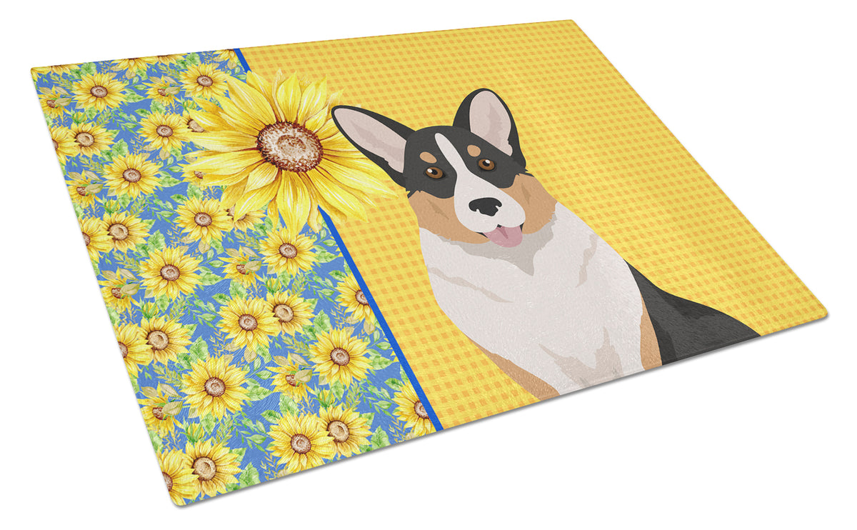 Buy this Summer Sunflowers Tricolor Cardigan Corgi Glass Cutting Board Large