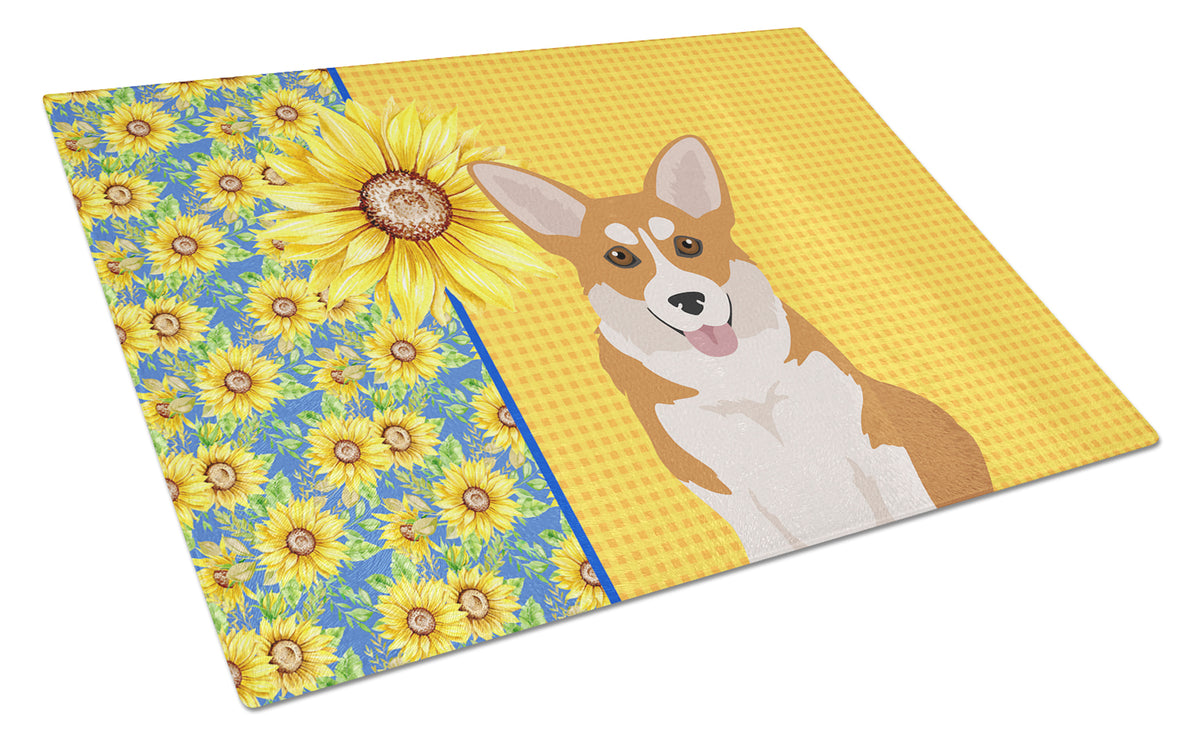 Buy this Summer Sunflowers Red Pembroke Corgi Glass Cutting Board Large