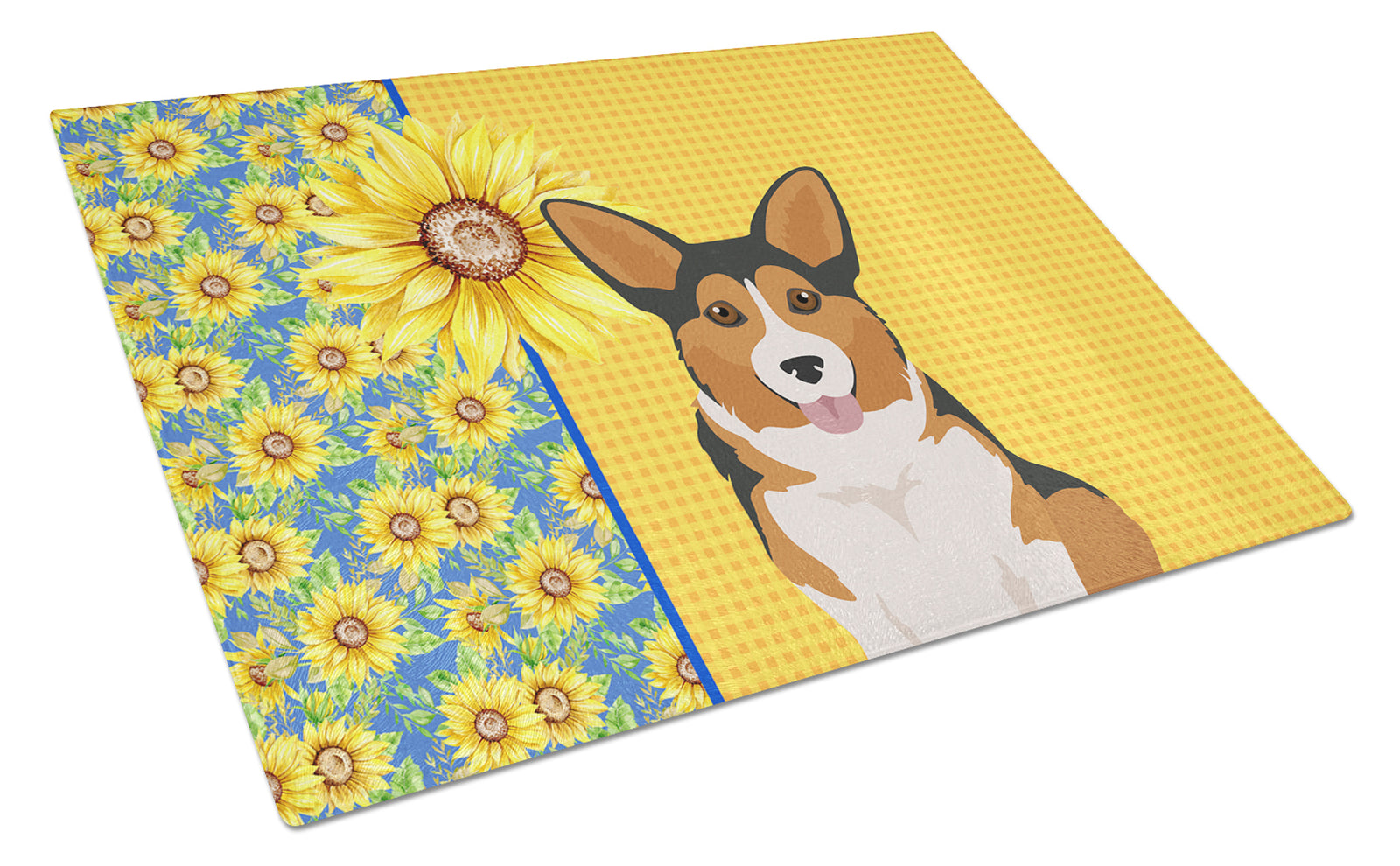 Buy this Summer Sunflowers Sable Pembroke Corgi Glass Cutting Board Large