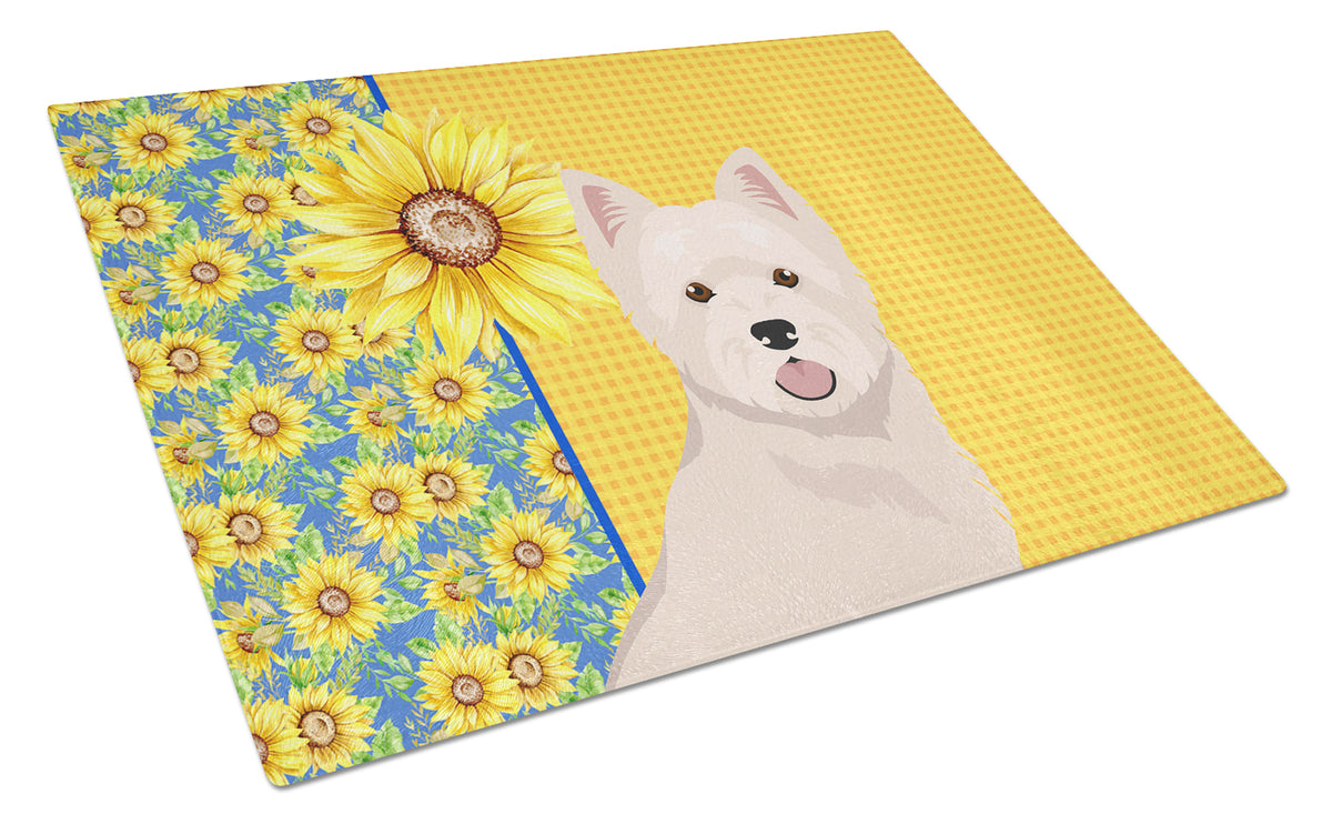 Buy this Summer Sunflowers Westie West Highland White Terrier Glass Cutting Board Large
