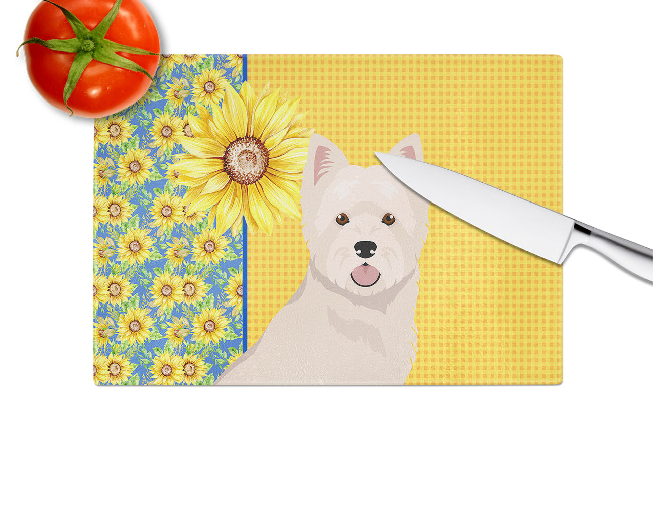 Summer Sunflowers Westie West Highland White Terrier Glass Cutting Board Large - the-store.com
