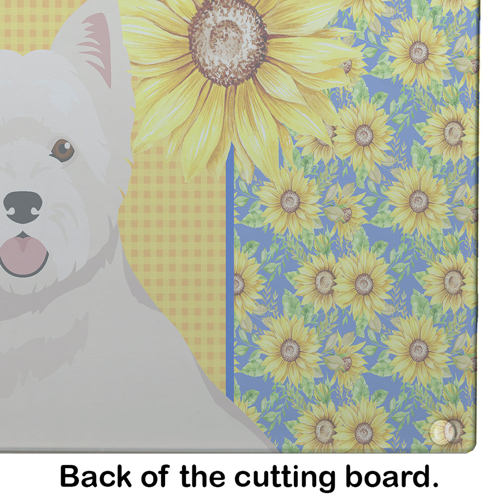 Summer Sunflowers Westie West Highland White Terrier Glass Cutting Board Large - the-store.com