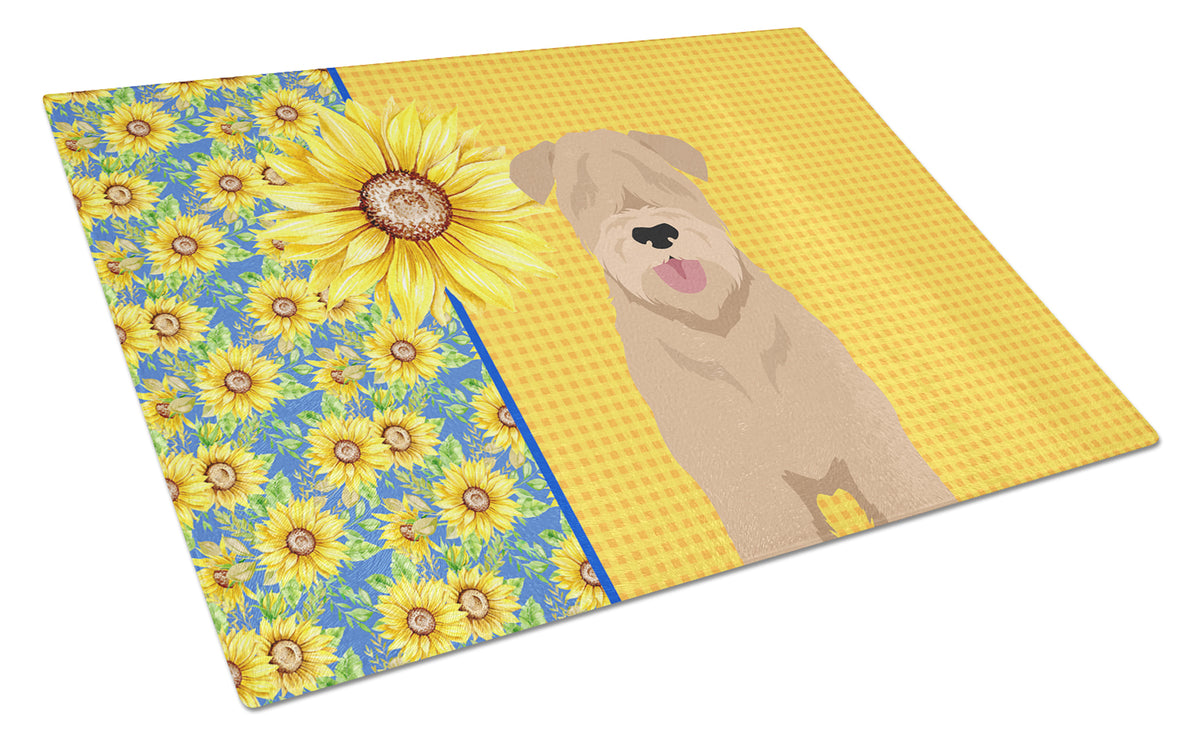 Buy this Summer Sunflowers Red Wheaten Terrier Glass Cutting Board Large