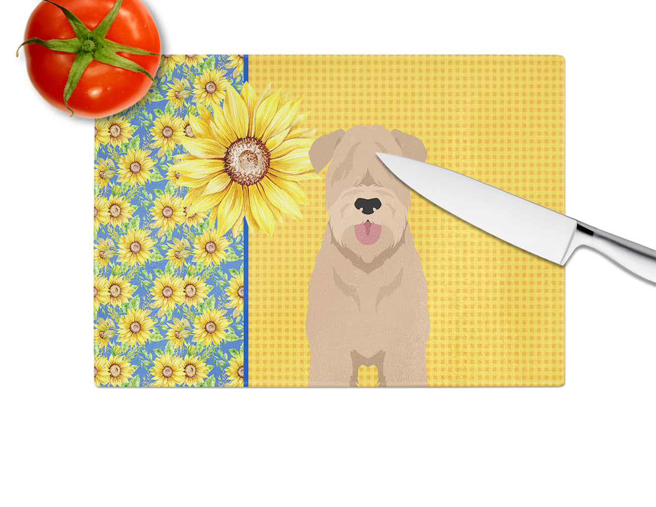 Summer Sunflowers Red Wheaten Terrier Glass Cutting Board Large - the-store.com