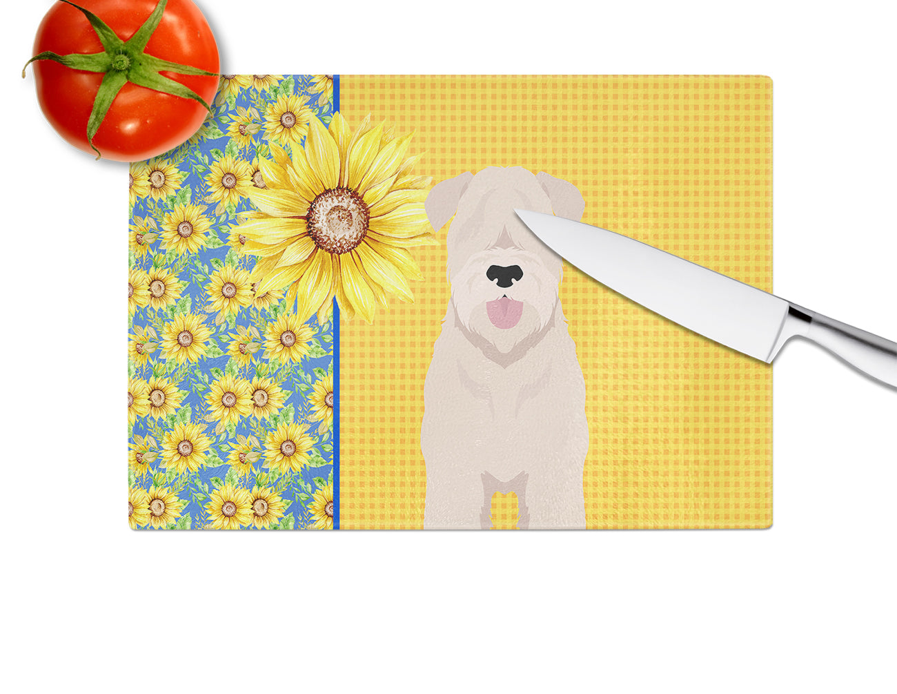 Summer Sunflowers Soft Coated Wheaten Terrier Glass Cutting Board Large - the-store.com
