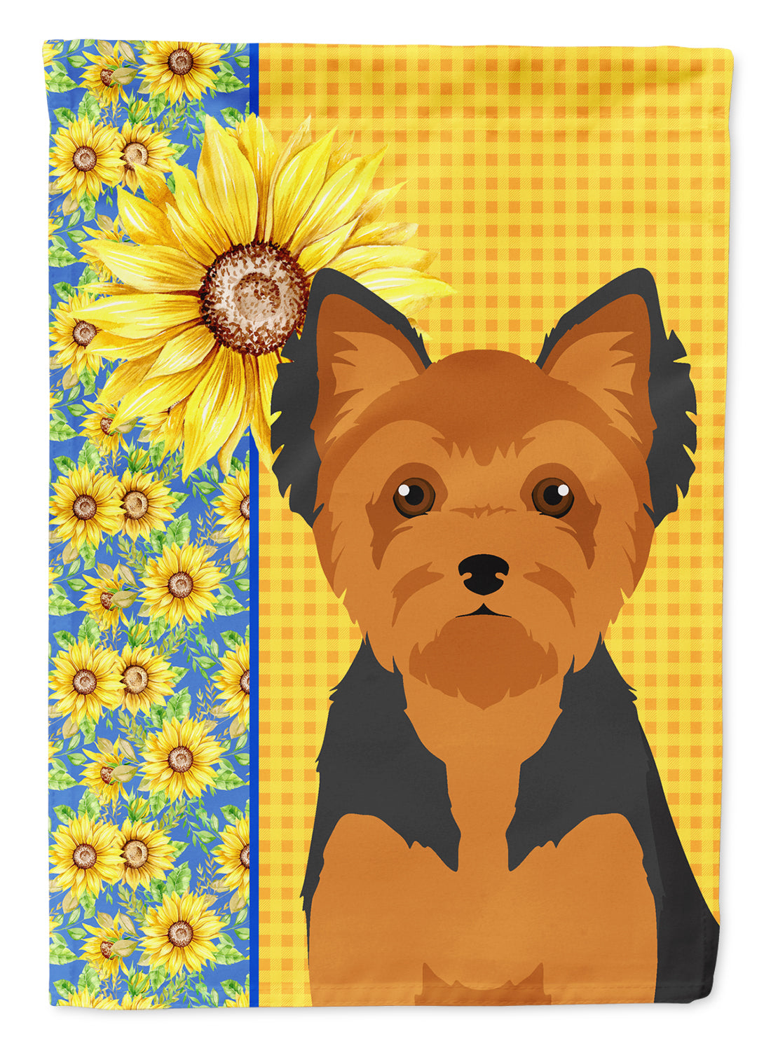 Summer Sunflowers Black and Tan Puppy Cut Yorkshire Terrier Flag Garden Size  the-store.com.