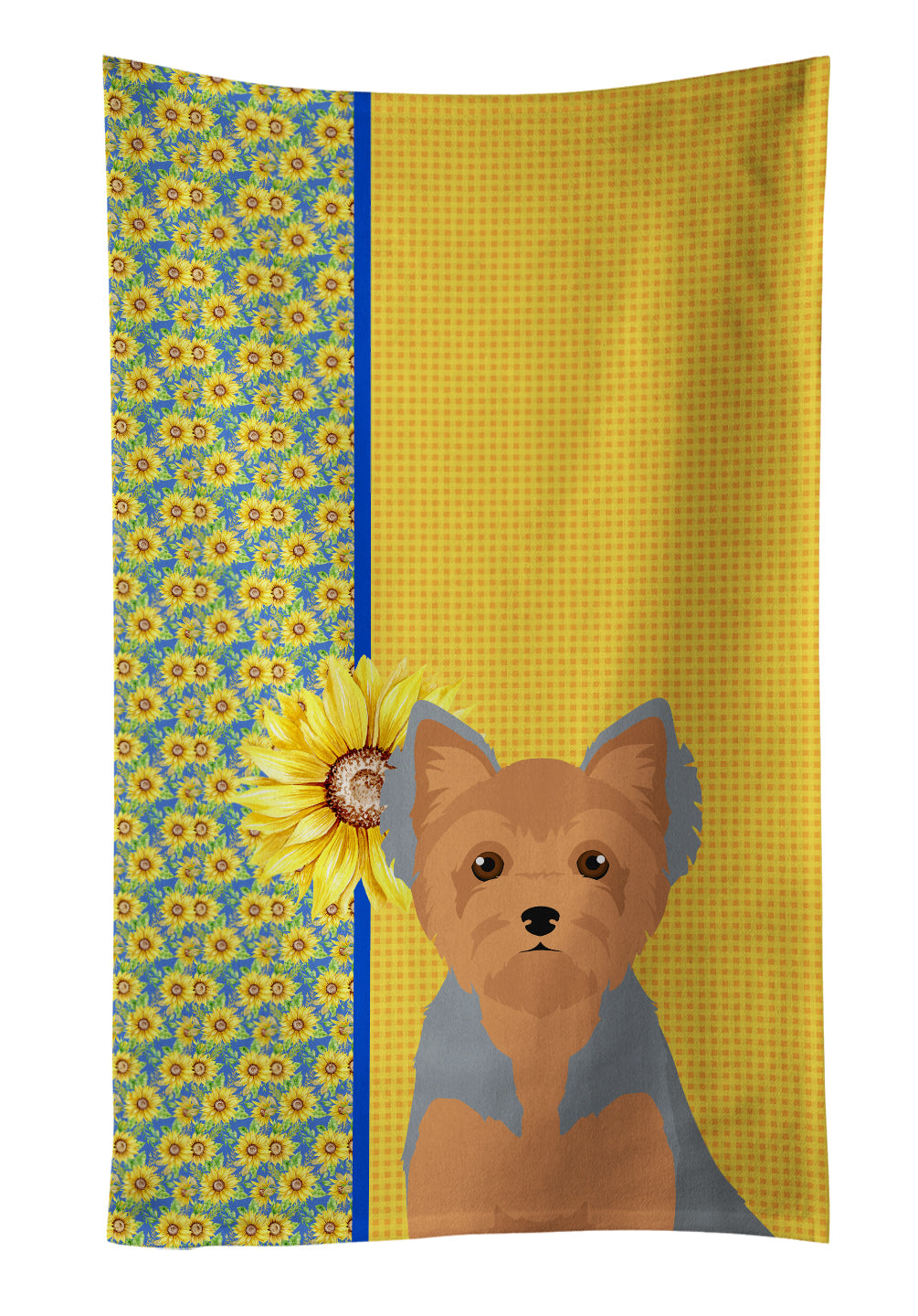 Buy this Summer Sunflowers Blue and Tan Puppy Cut Yorkshire Terrier Kitchen Towel