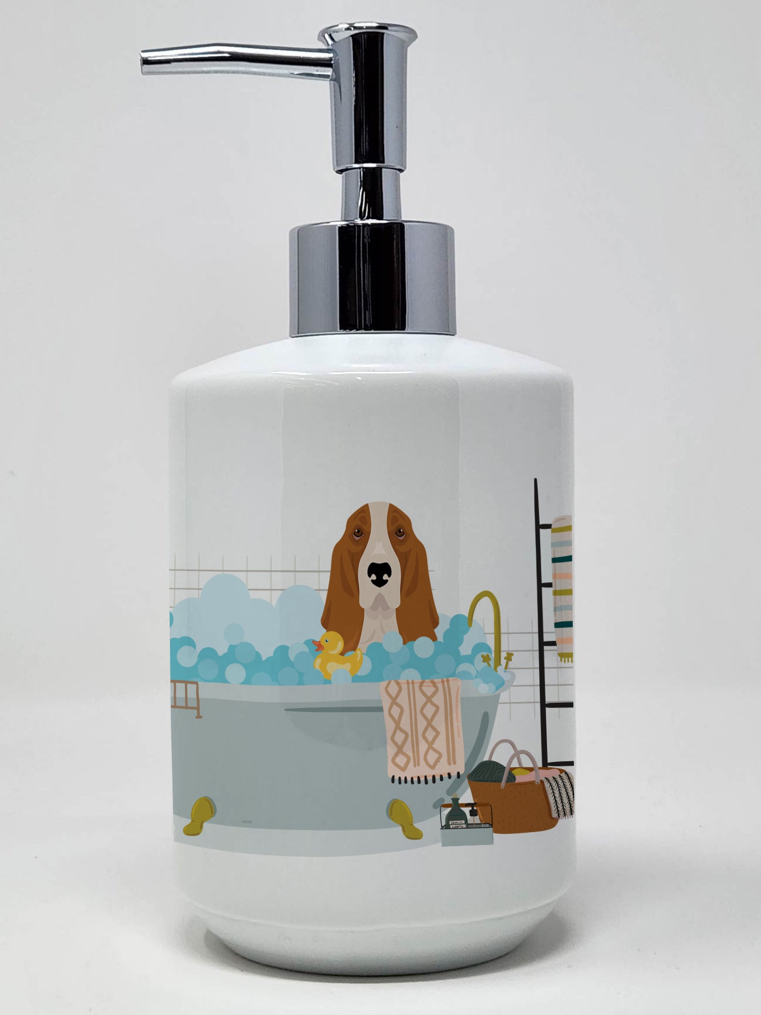 Buy this Red and White Tricolor Basset Hound Ceramic Soap Dispenser