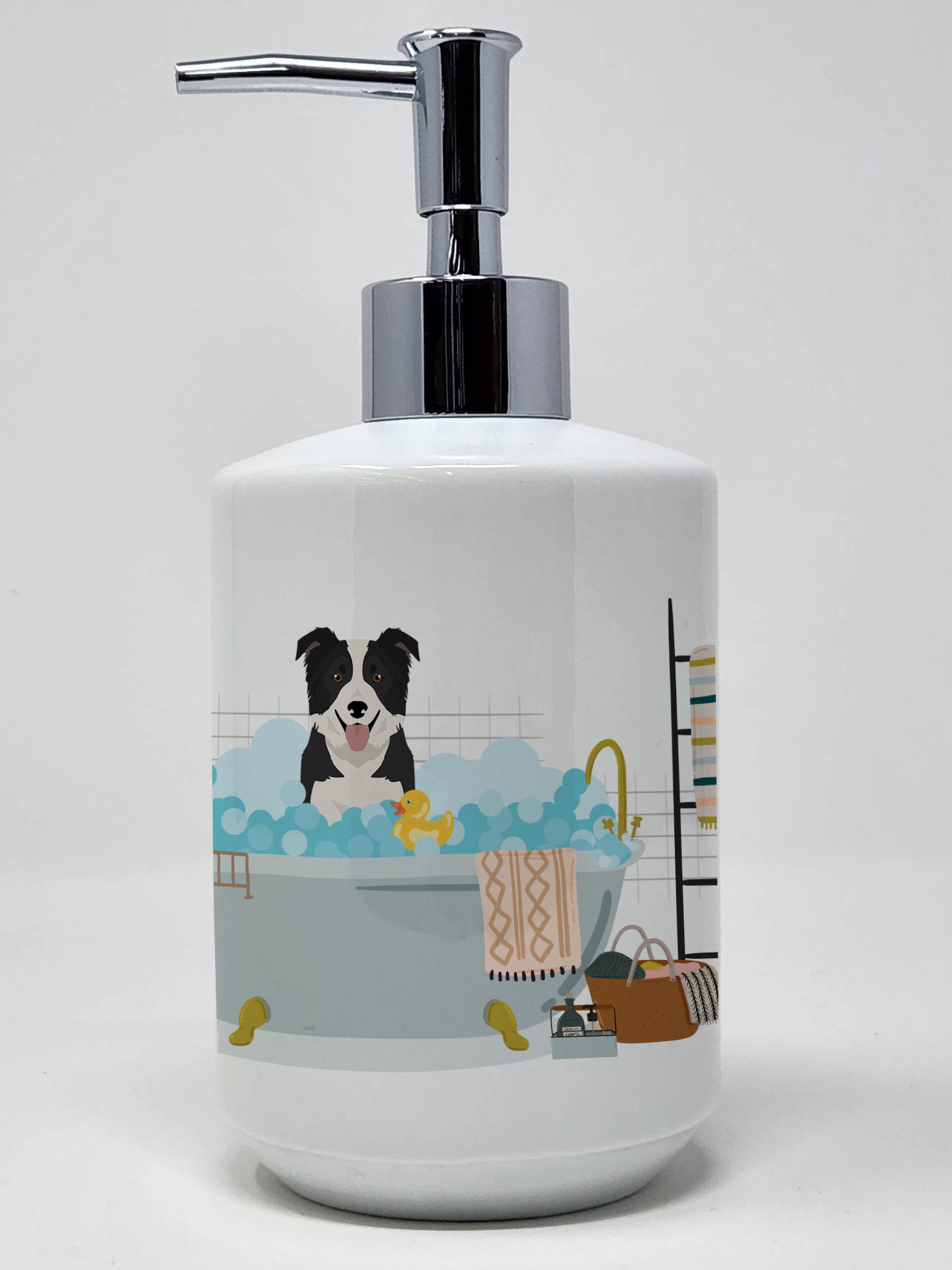 Buy this Black and White Border Collie Ceramic Soap Dispenser