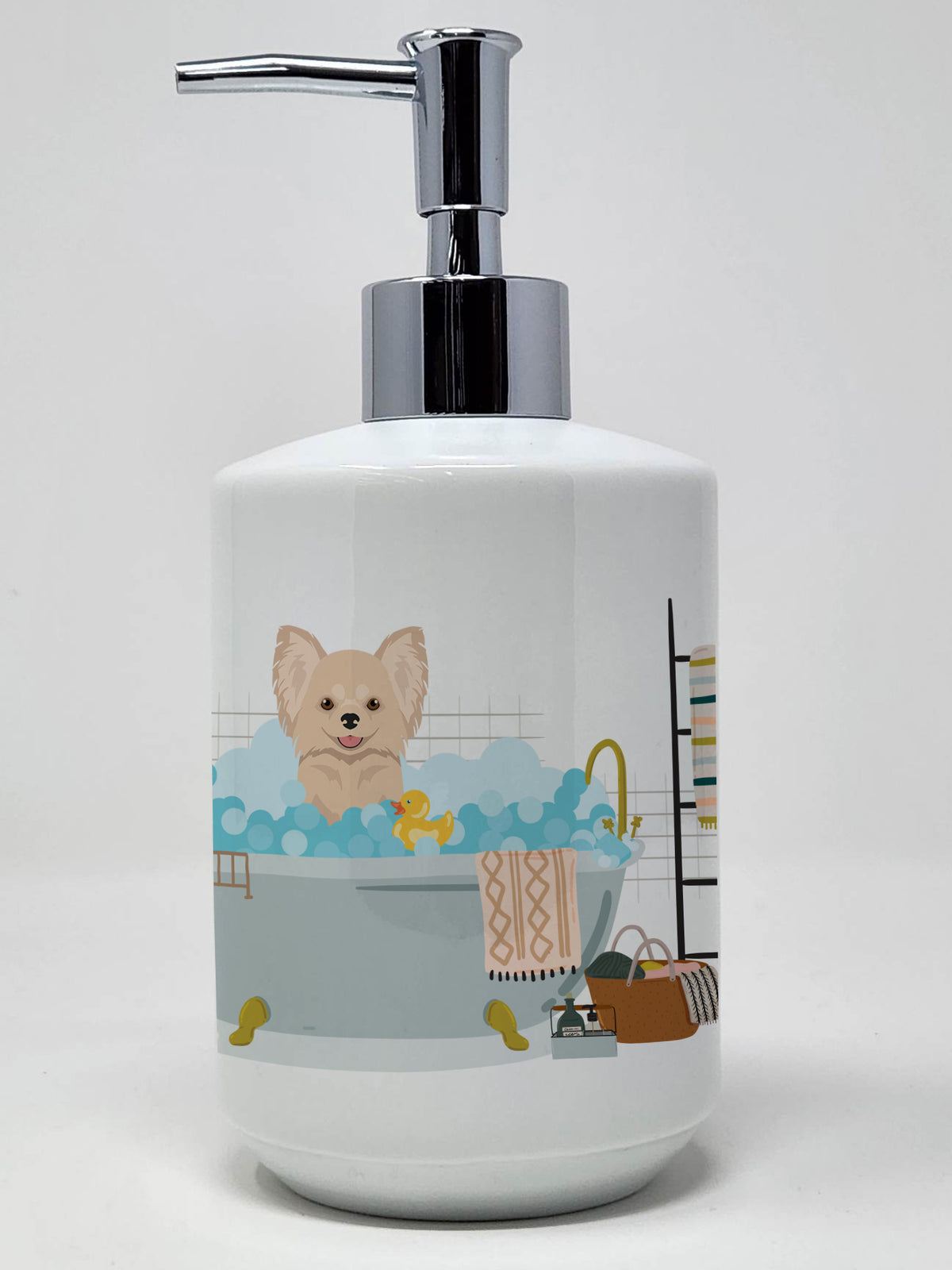 Buy this Longhaired Cream Chihuahua Ceramic Soap Dispenser