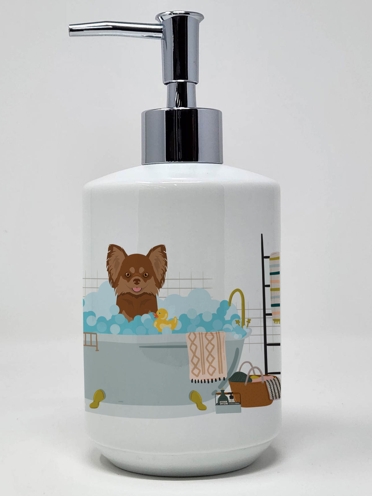 Buy this Longhaired Chocolate and Tan Chihuahua Ceramic Soap Dispenser
