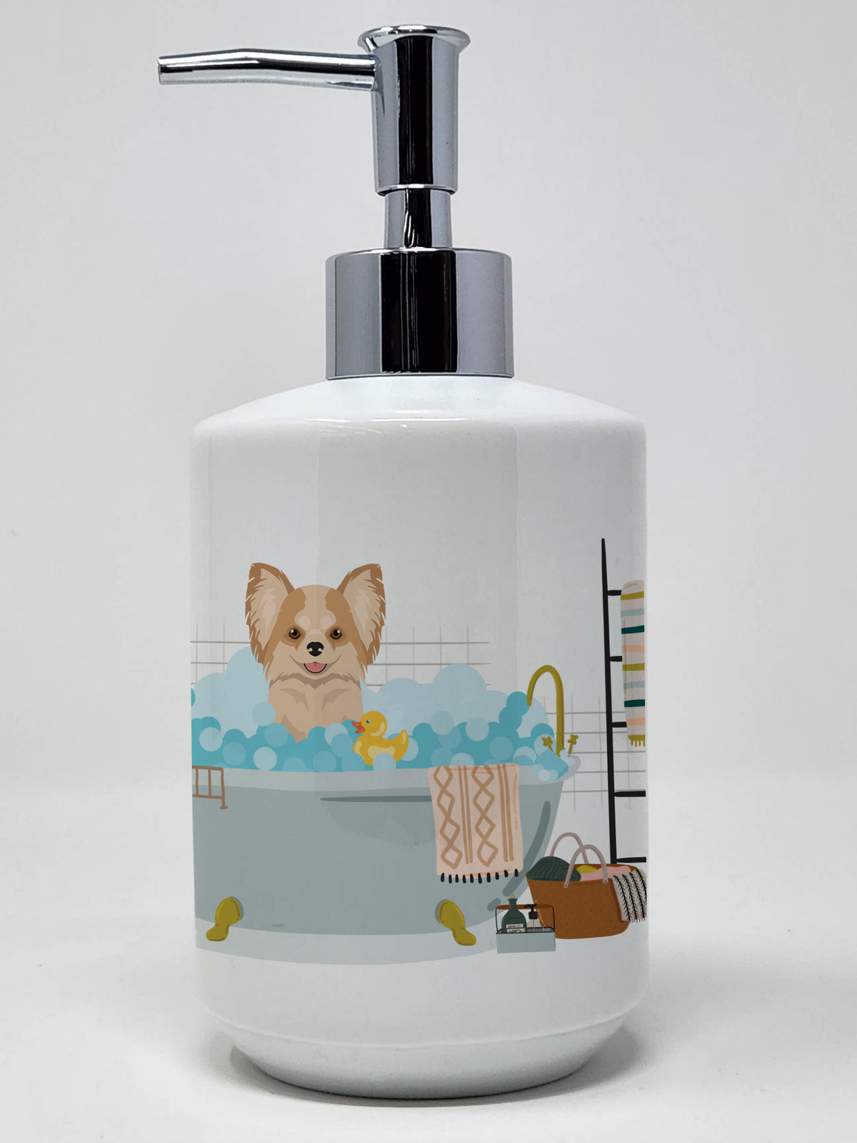 Buy this Longhaired Gold and White Chihuahua Ceramic Soap Dispenser
