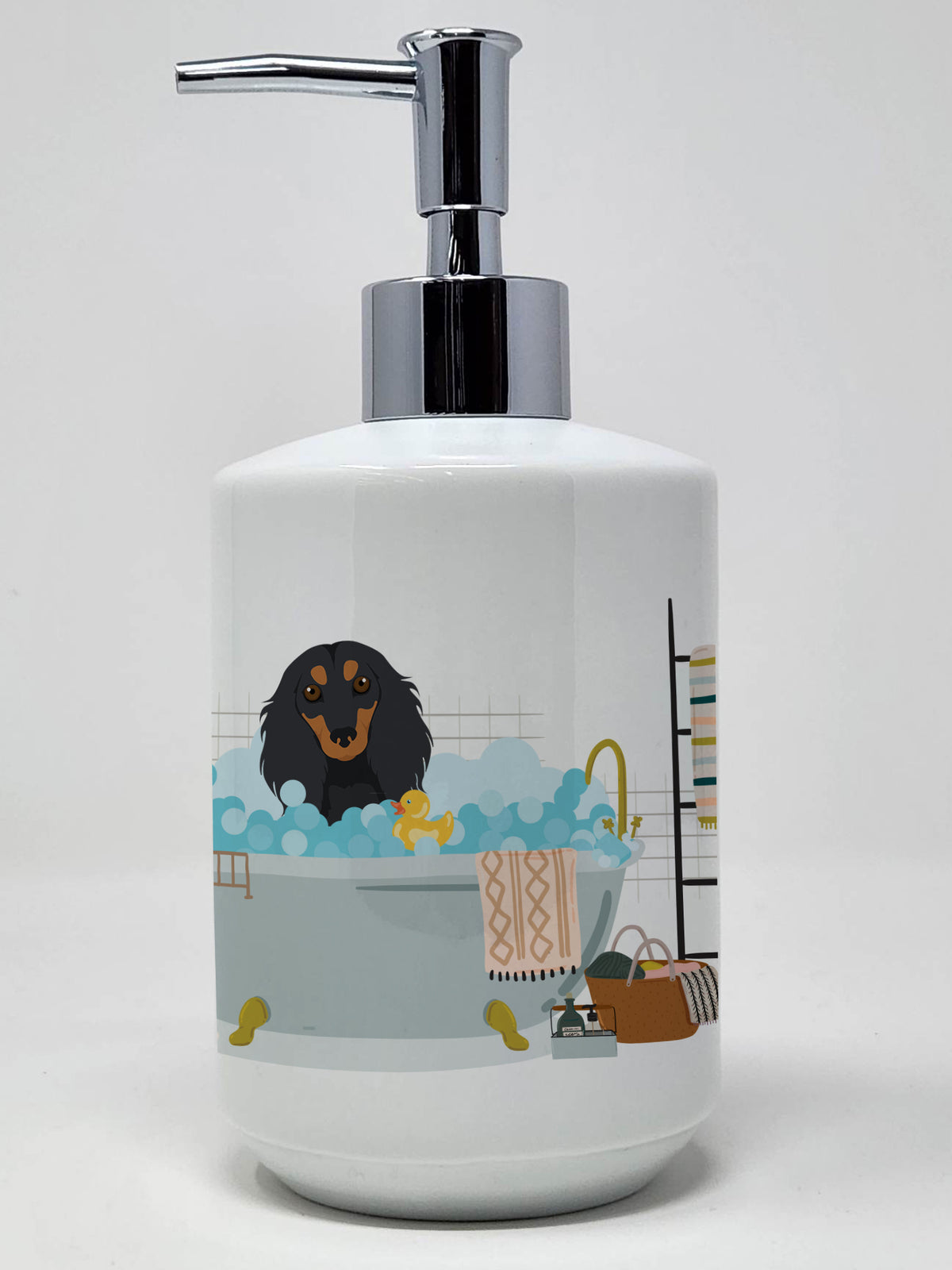 Buy this Longhair Black and Tan Dachshund Ceramic Soap Dispenser