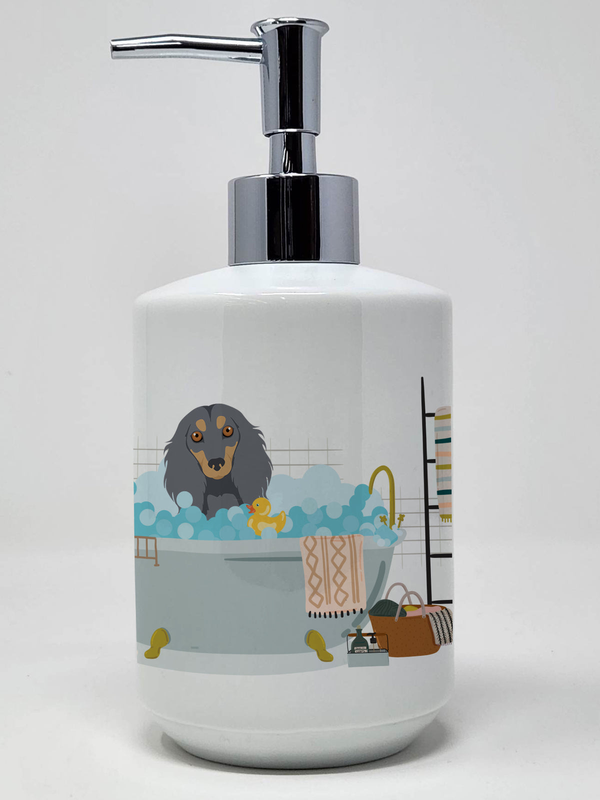 Buy this Longhair Blue and Tan Dachshund Ceramic Soap Dispenser
