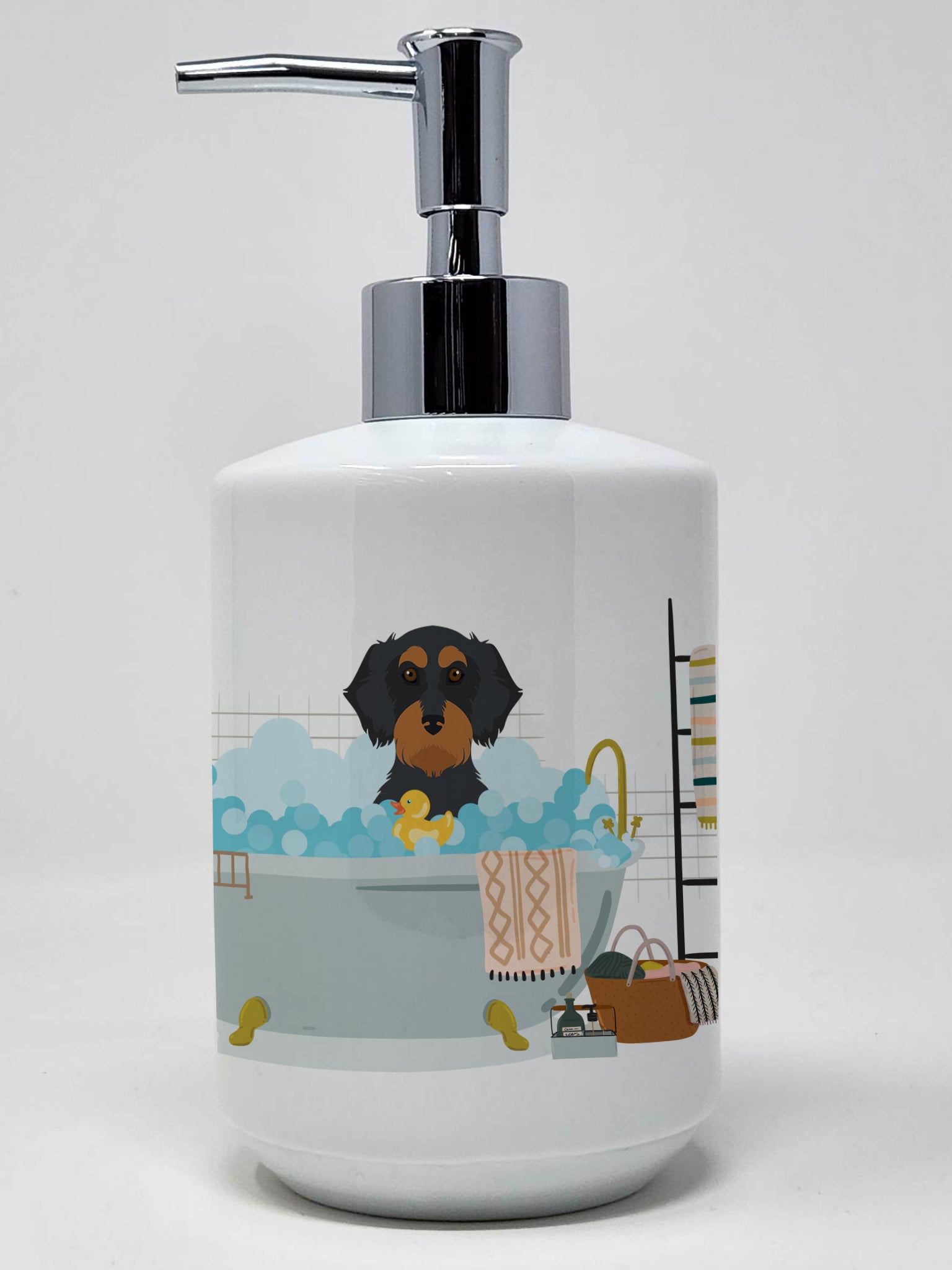Buy this Wirehair Black and Tan Dachshund Ceramic Soap Dispenser
