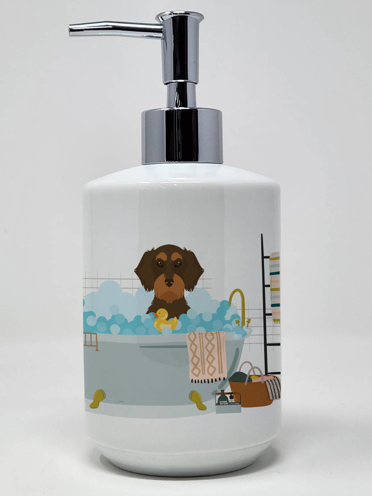 Buy this Wirehair Chocolate and Tan Dachshund Ceramic Soap Dispenser