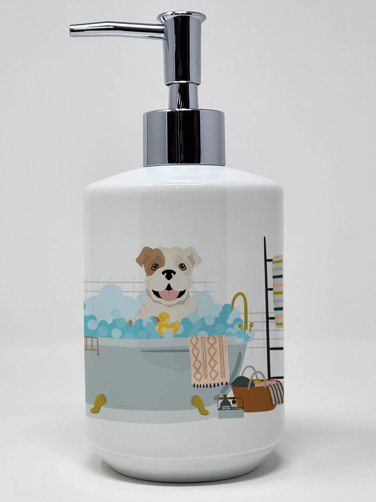 Buy this Piebald English Bulldog Ceramic Soap Dispenser