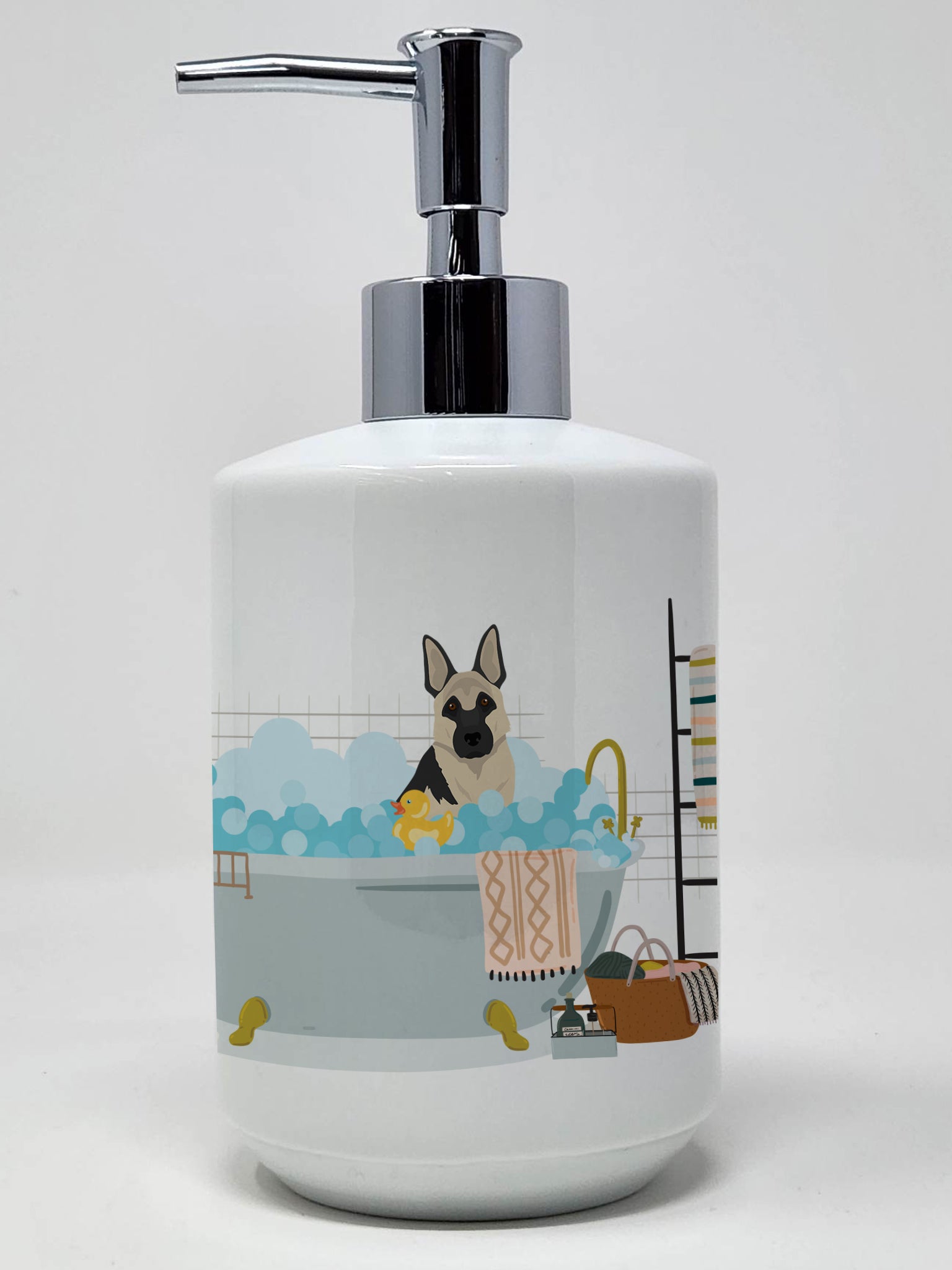 Caroline's Treasures Black and Silver German Shepherd Ceramic Soap Dispenser