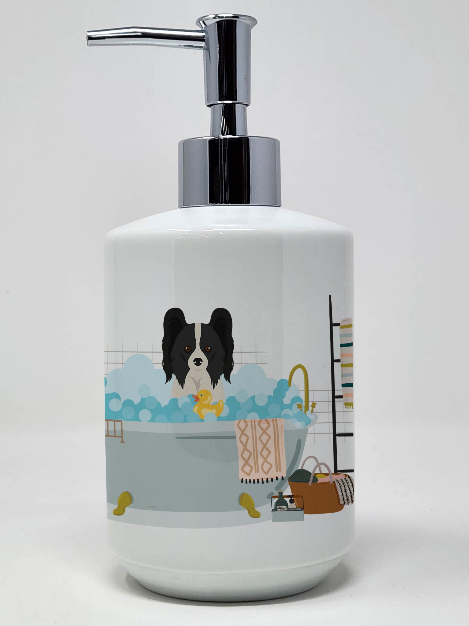 Buy this Black and White Papillon Ceramic Soap Dispenser
