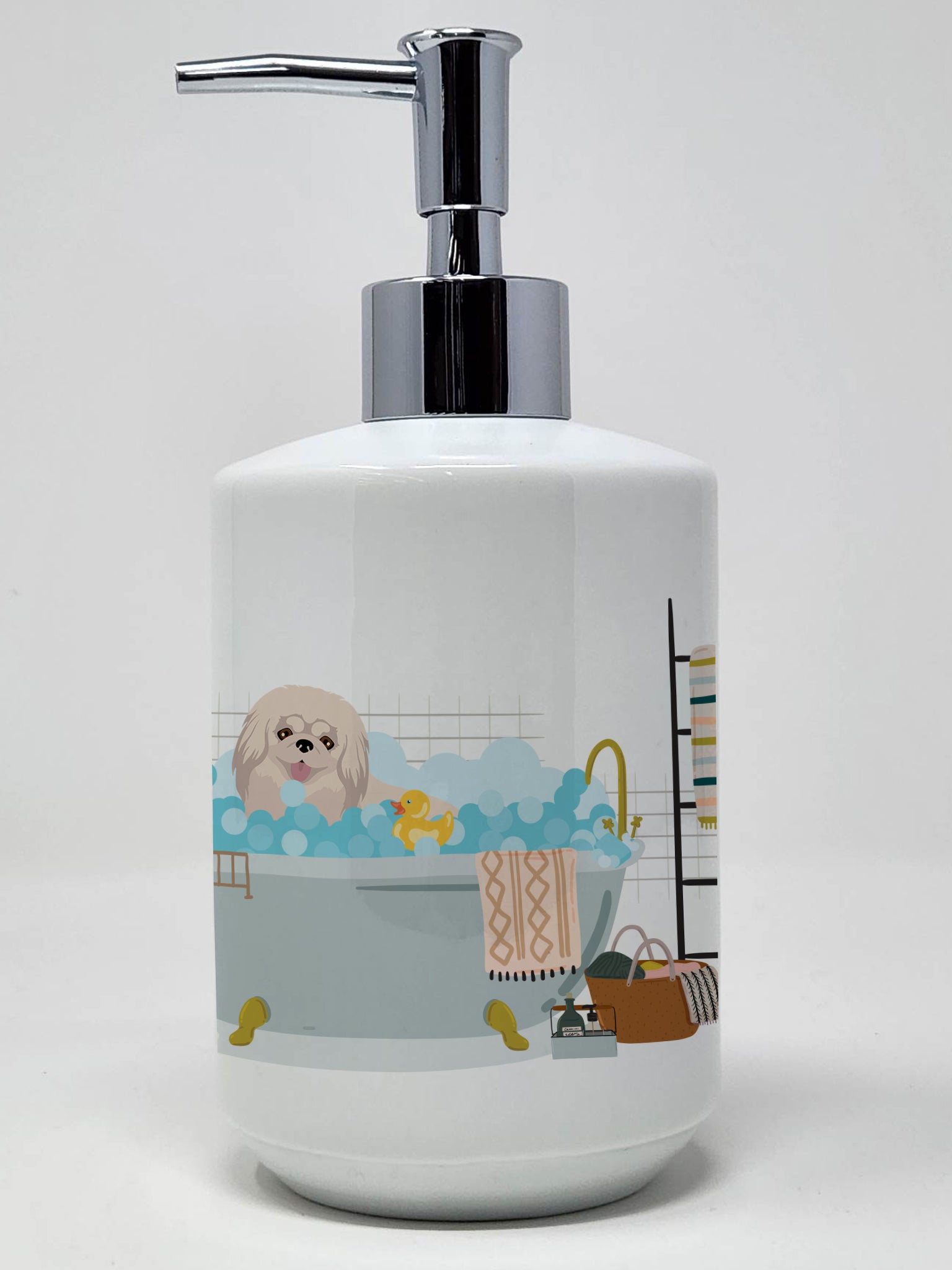 Buy this White Pekingese Ceramic Soap Dispenser