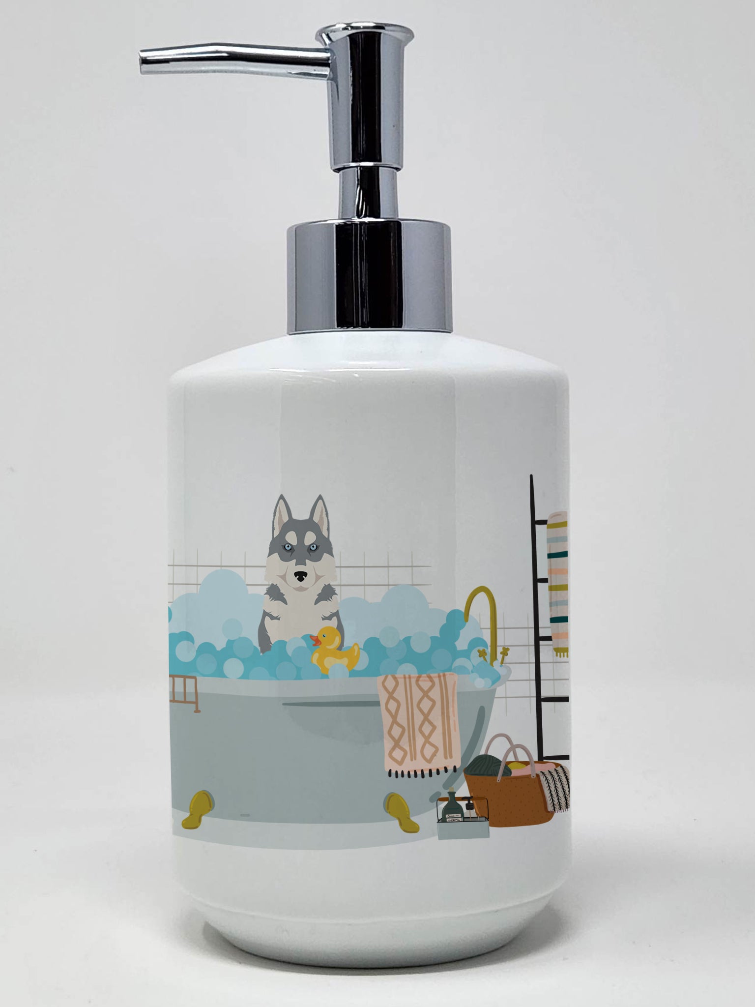 Buy this Grey Siberian Husky Ceramic Soap Dispenser