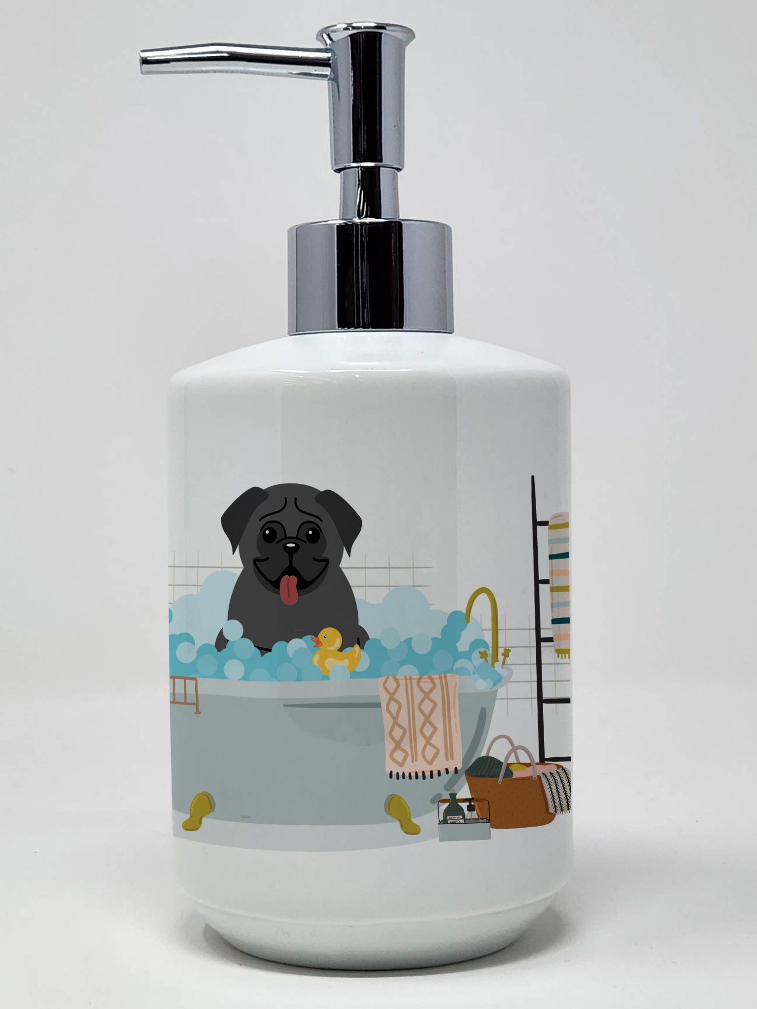 Buy this Black Pug in Bathtub Ceramic Soap Dispenser