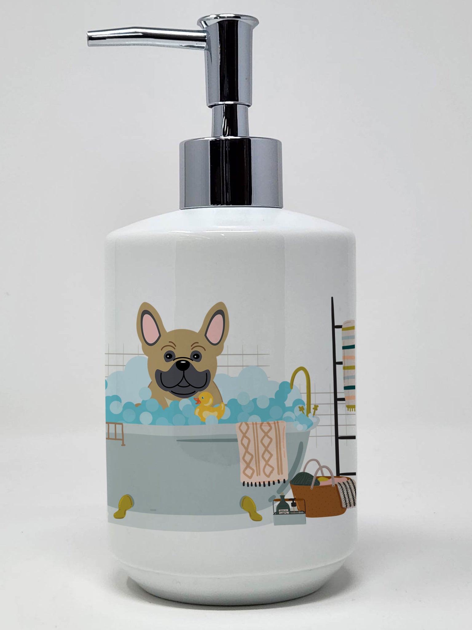 Buy this Cream French Bulldog in Bathtub Ceramic Soap Dispenser