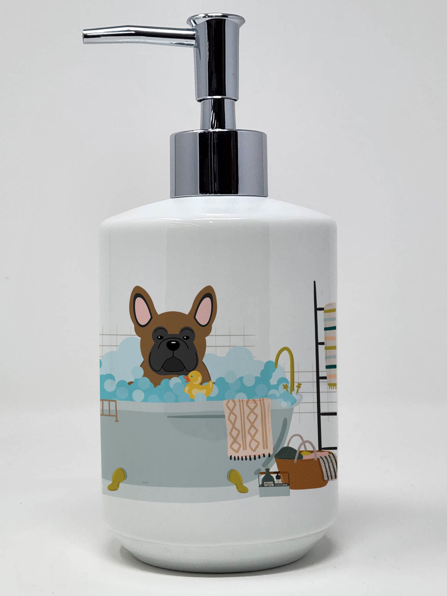 Buy this Brown French Bulldog in Bathtub Ceramic Soap Dispenser