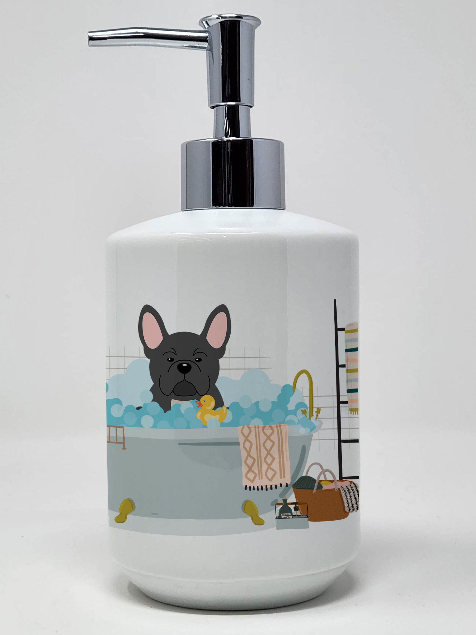 Buy this Black French Bulldog in Bathtub Ceramic Soap Dispenser