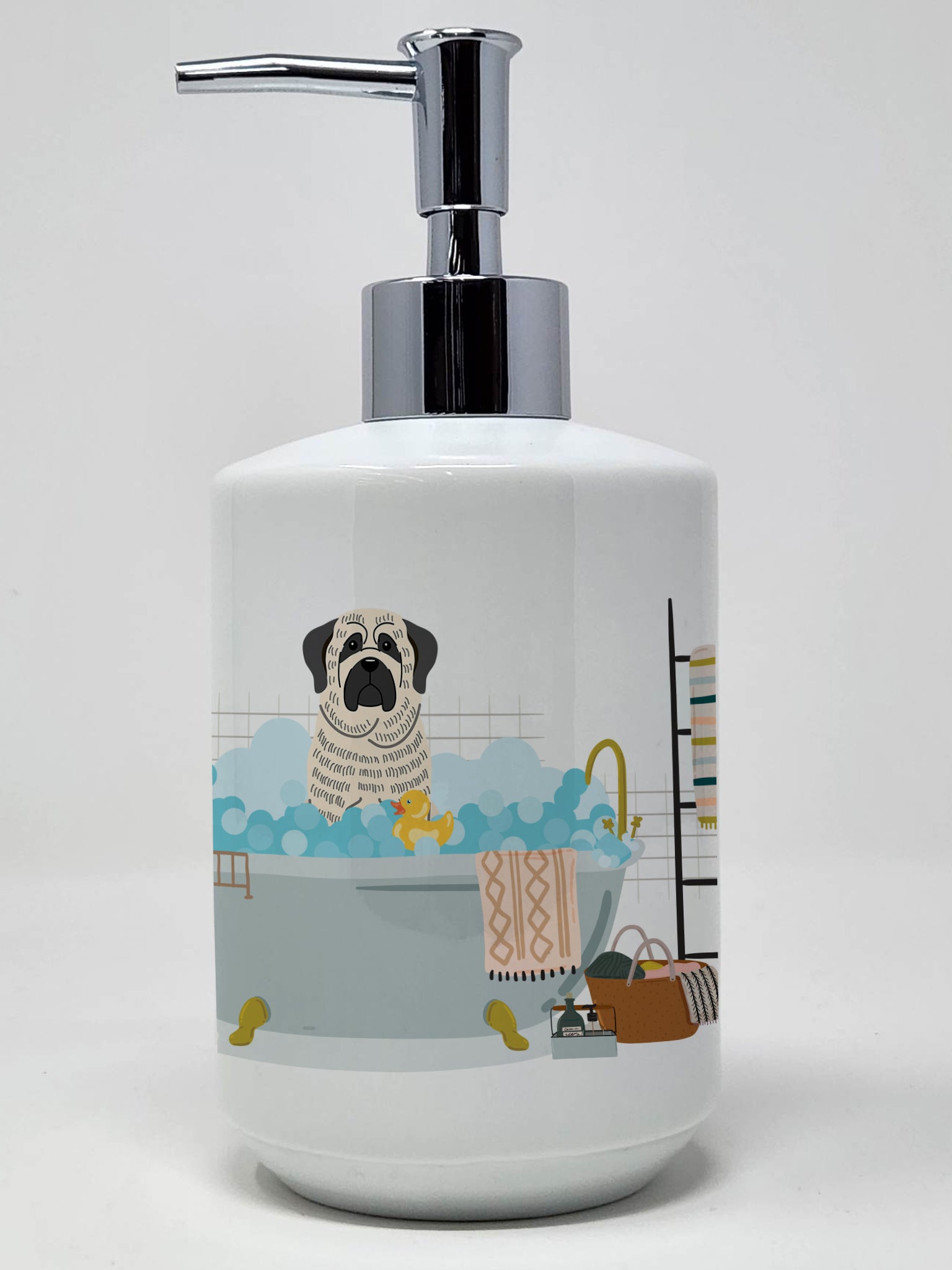 Buy this White Mastiff Brindle in Bathtub Ceramic Soap Dispenser