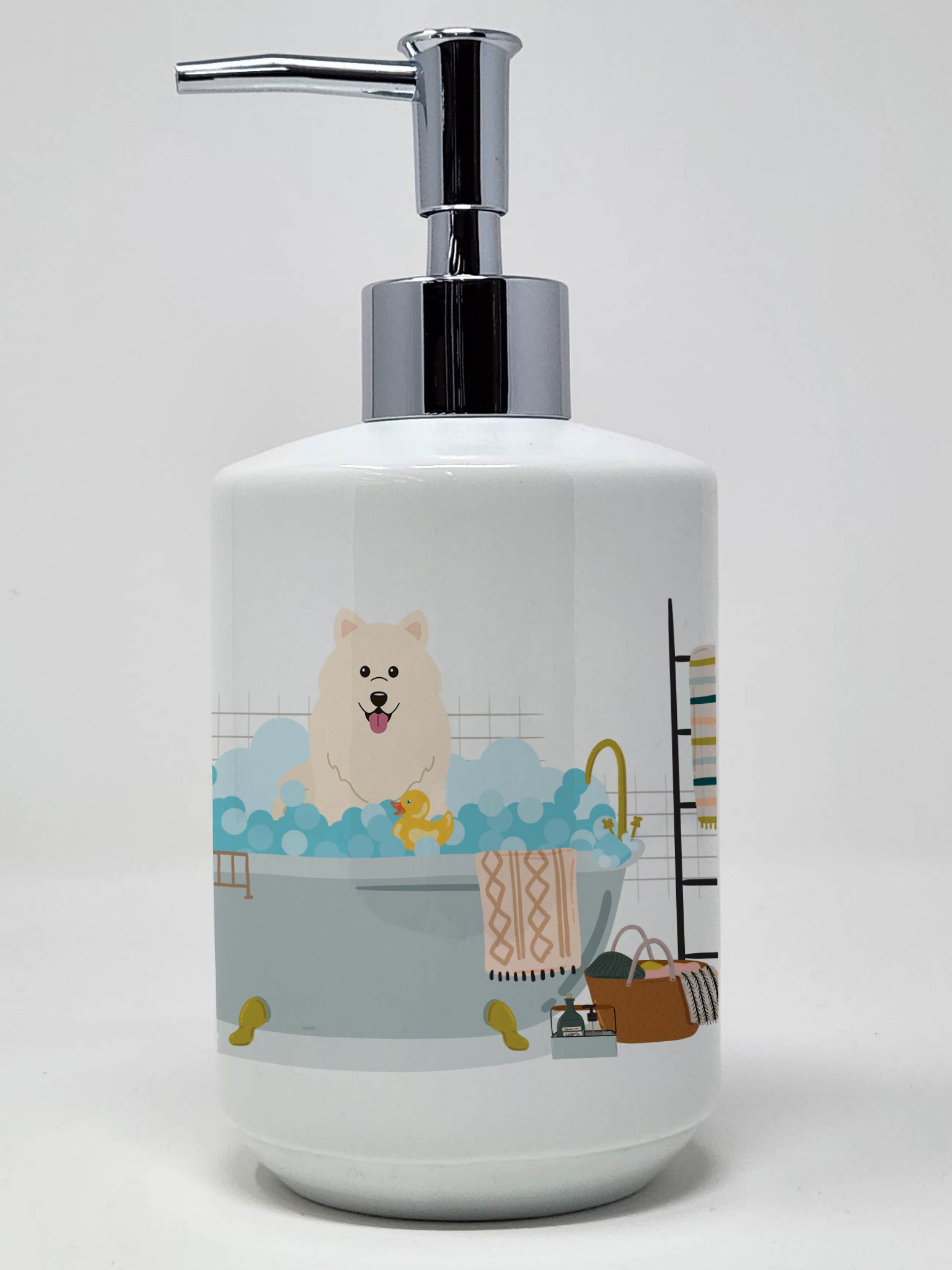 Buy this Samoyed in Bathtub Ceramic Soap Dispenser