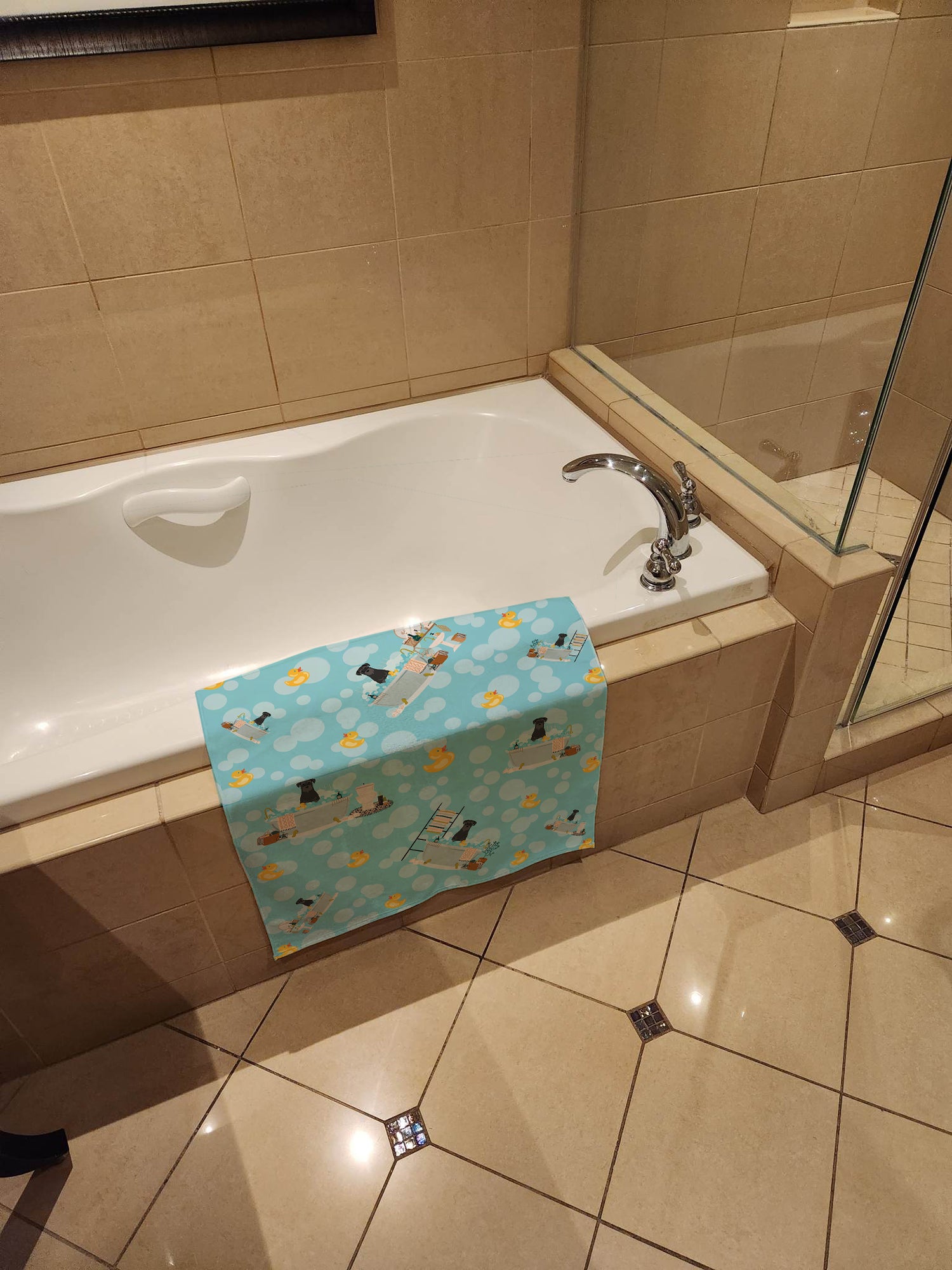 Black Standard Schnauzer in Bathtub Bath Towel Large