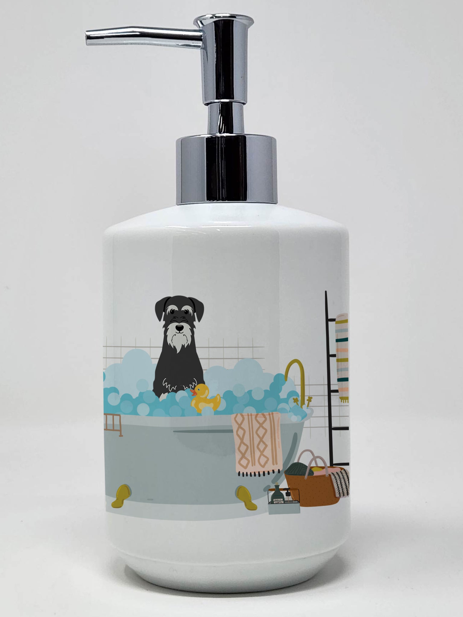Buy this Salt and Pepper Standard Schnauzer in Bathtub Ceramic Soap Dispenser