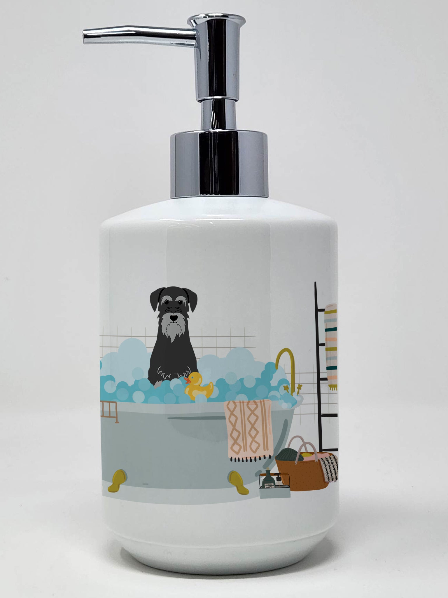 Buy this Black Grey Standard Schnauzer in Bathtub Ceramic Soap Dispenser