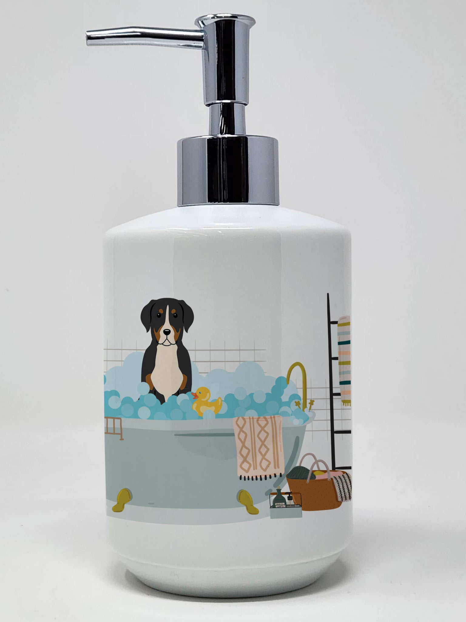 Buy this Greater Swiss Mountain Dog in Bathtub Ceramic Soap Dispenser