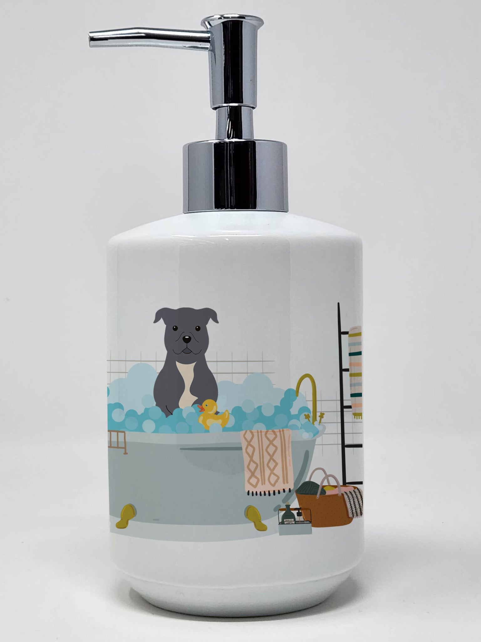 Buy this Blue Staffordshire Bull Terrier in Bathtub Ceramic Soap Dispenser