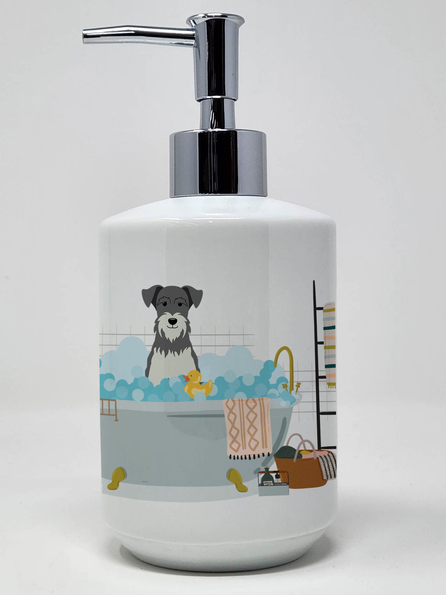 Buy this Salt and Pepper Miniature Schnauzer in Bathtub Ceramic Soap Dispenser