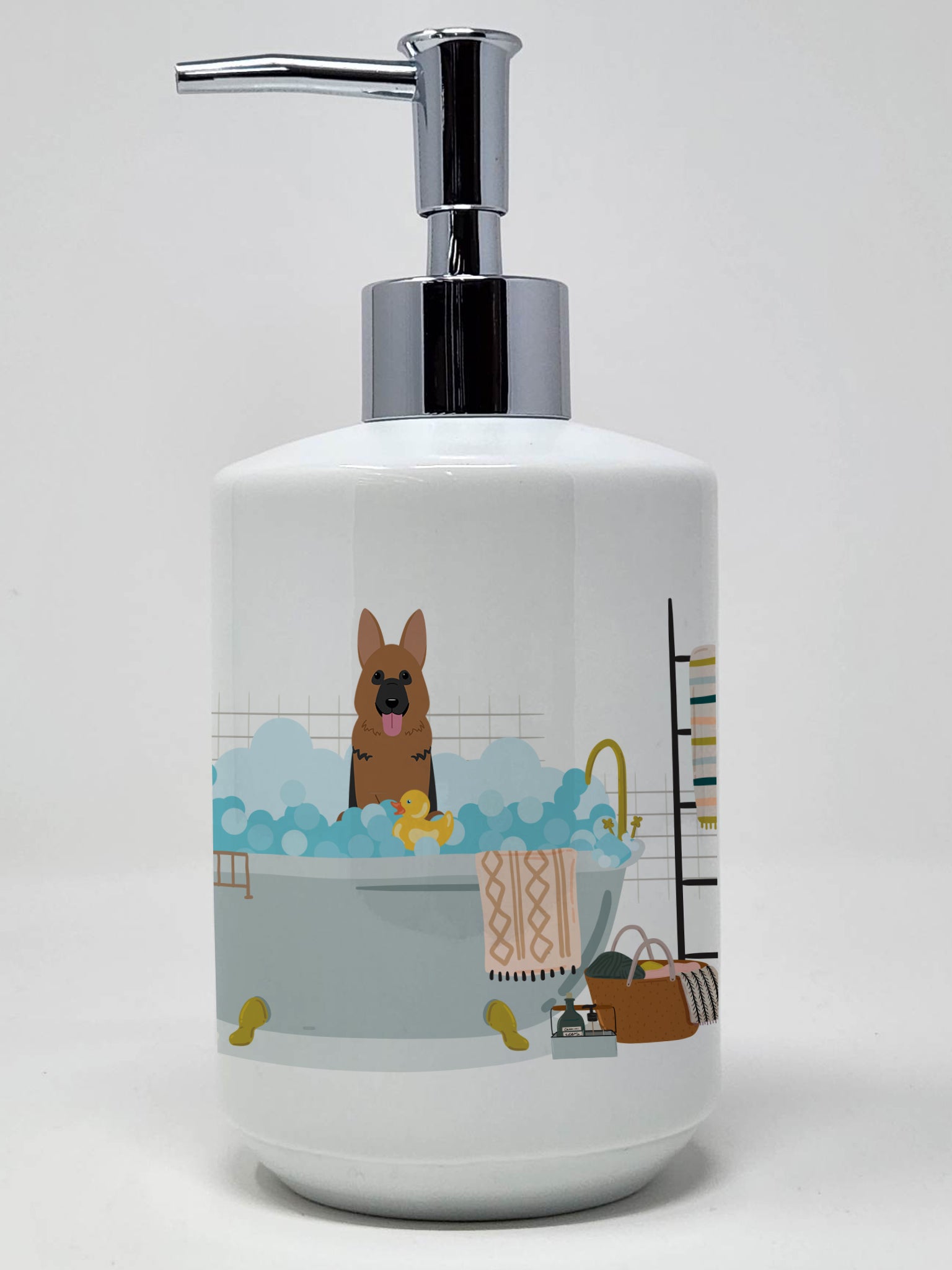 Buy this German Shepherd in Bathtub Ceramic Soap Dispenser