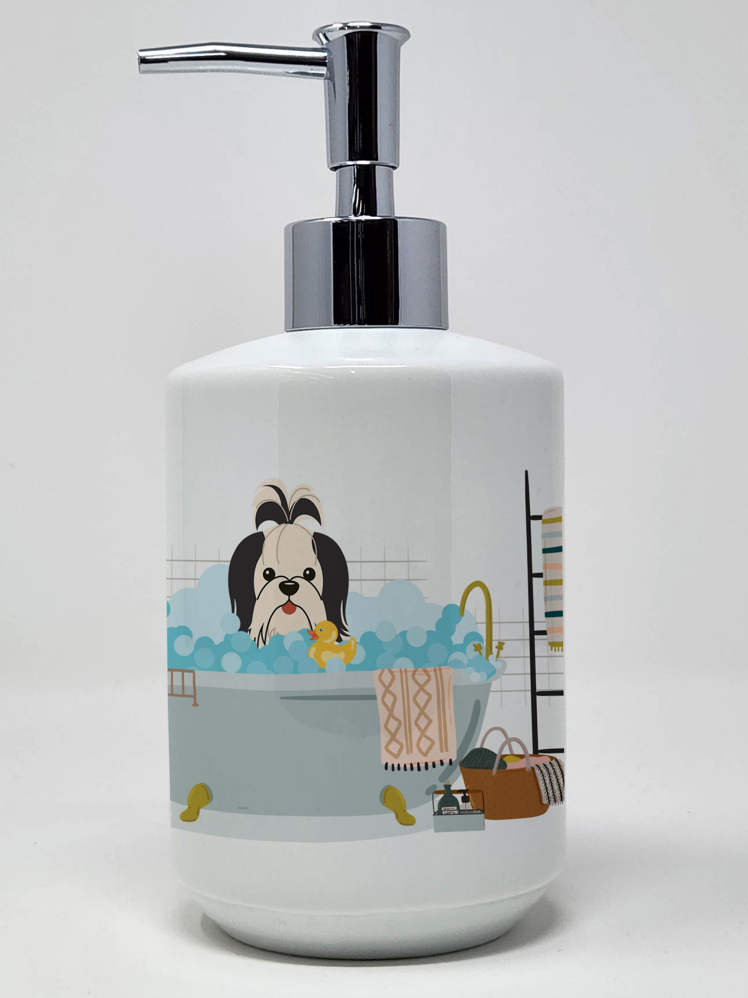 Buy this Black White Shih Tzu in Bathtub Ceramic Soap Dispenser