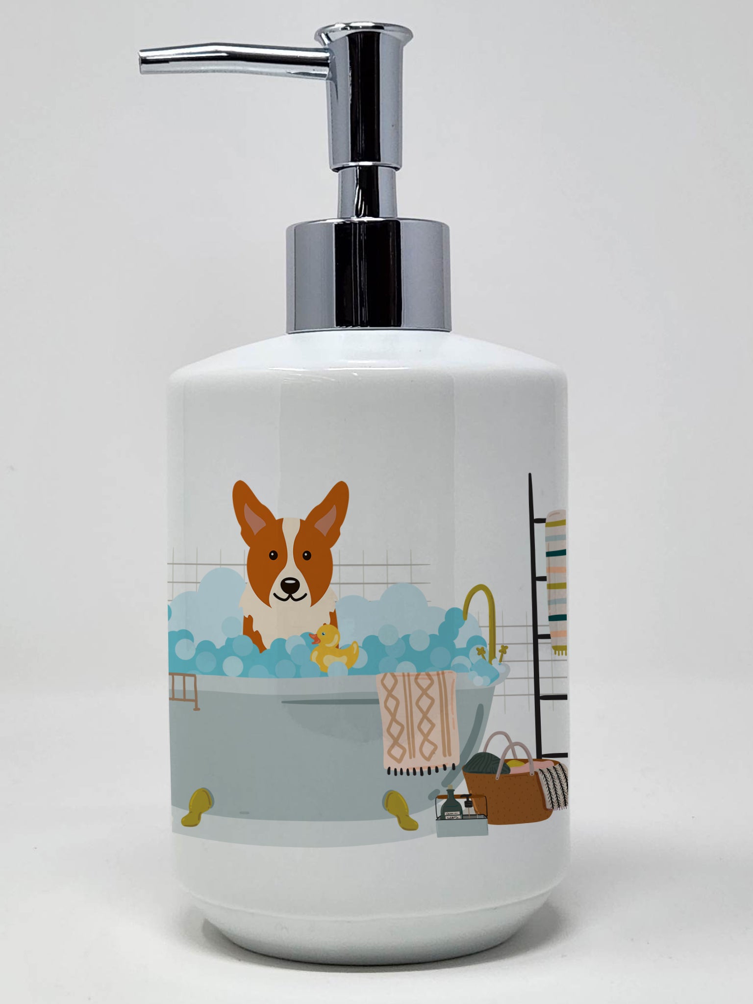 Buy this Corgi in Bathtub Ceramic Soap Dispenser