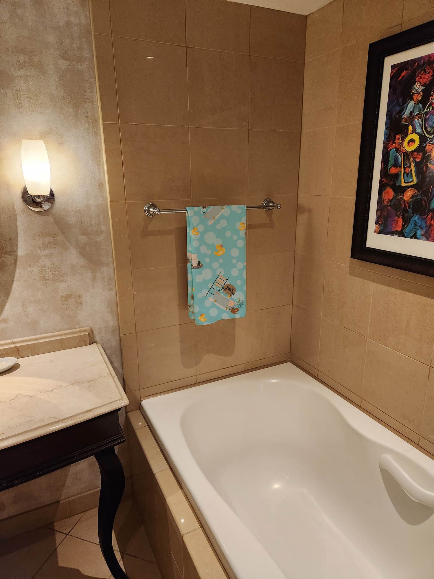 Tan Pekingese in Bathtub Bath Towel Large