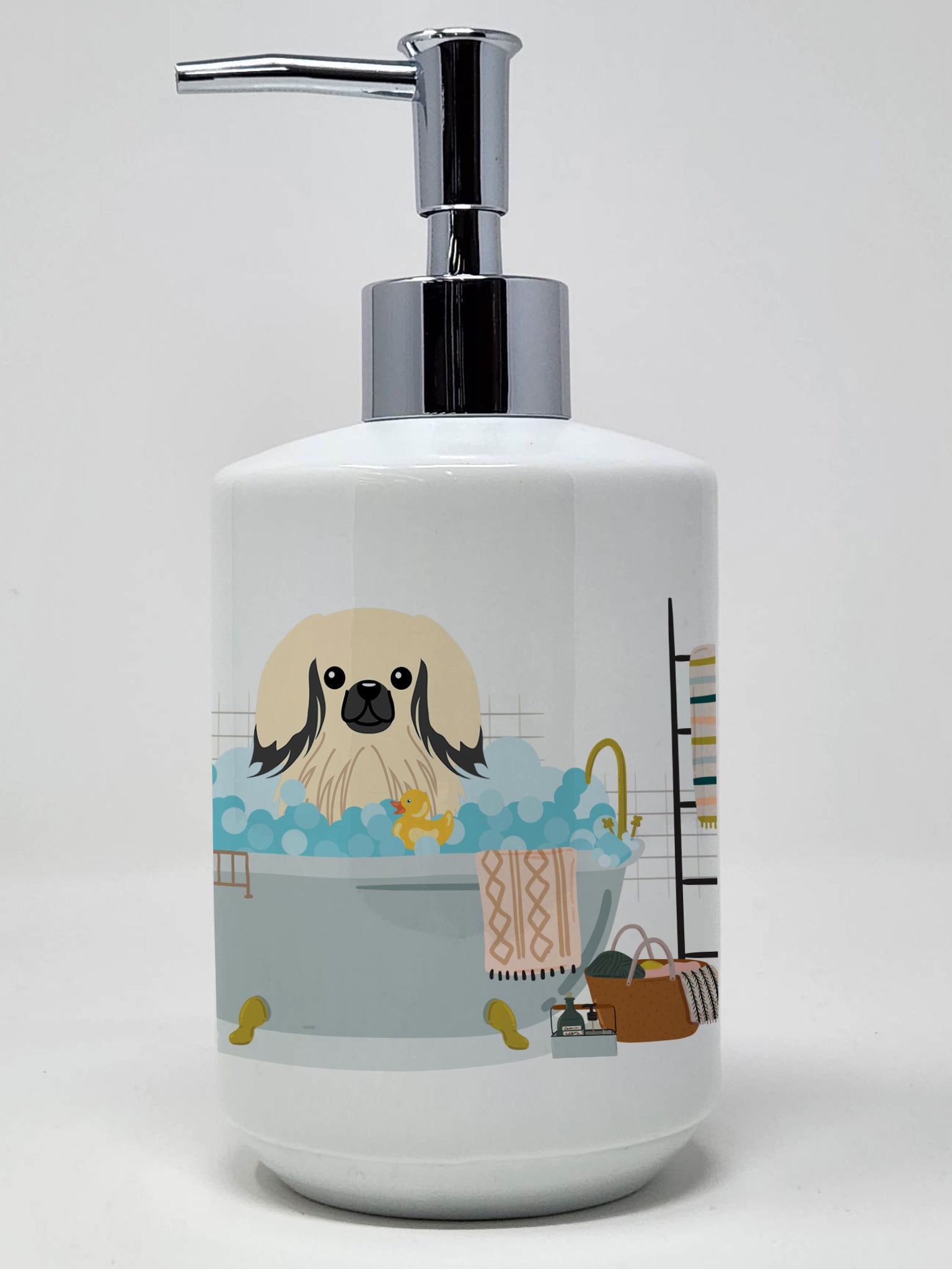 Buy this Cream Pekingese in Bathtub Ceramic Soap Dispenser
