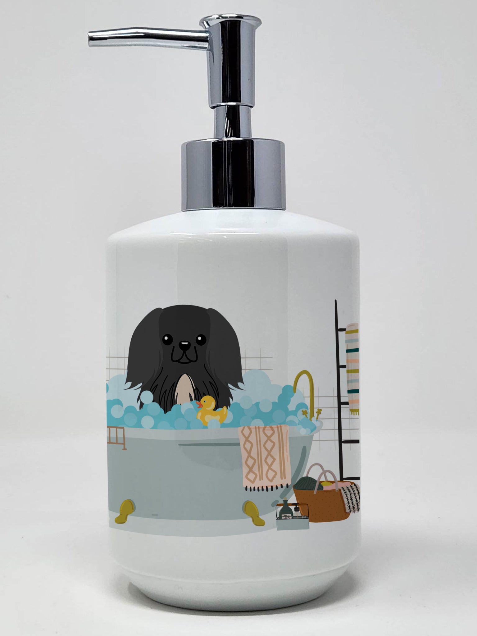 Buy this Black Pekingese in Bathtub Ceramic Soap Dispenser