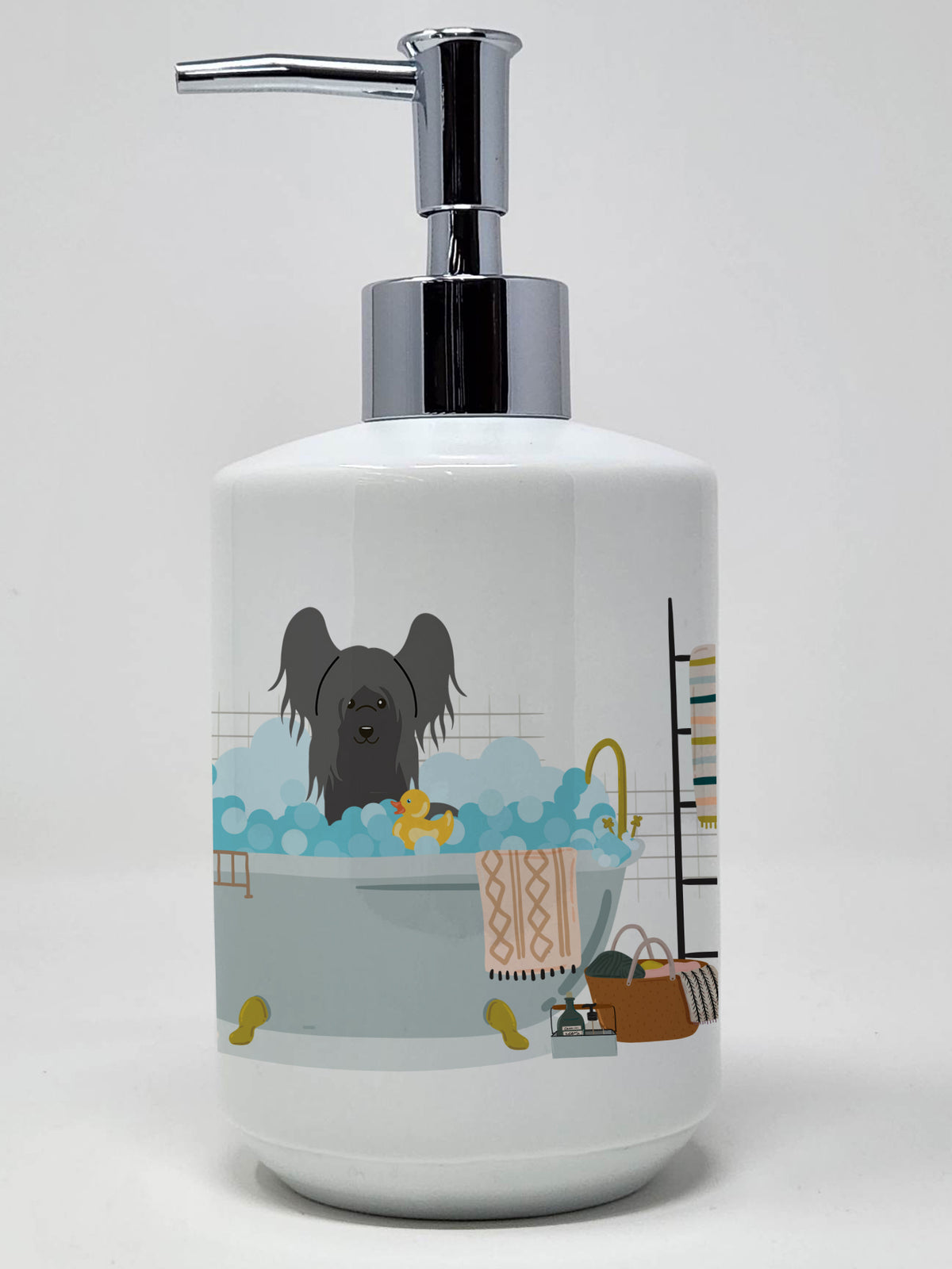 Buy this Black Chinese Crested in Bathtub Ceramic Soap Dispenser