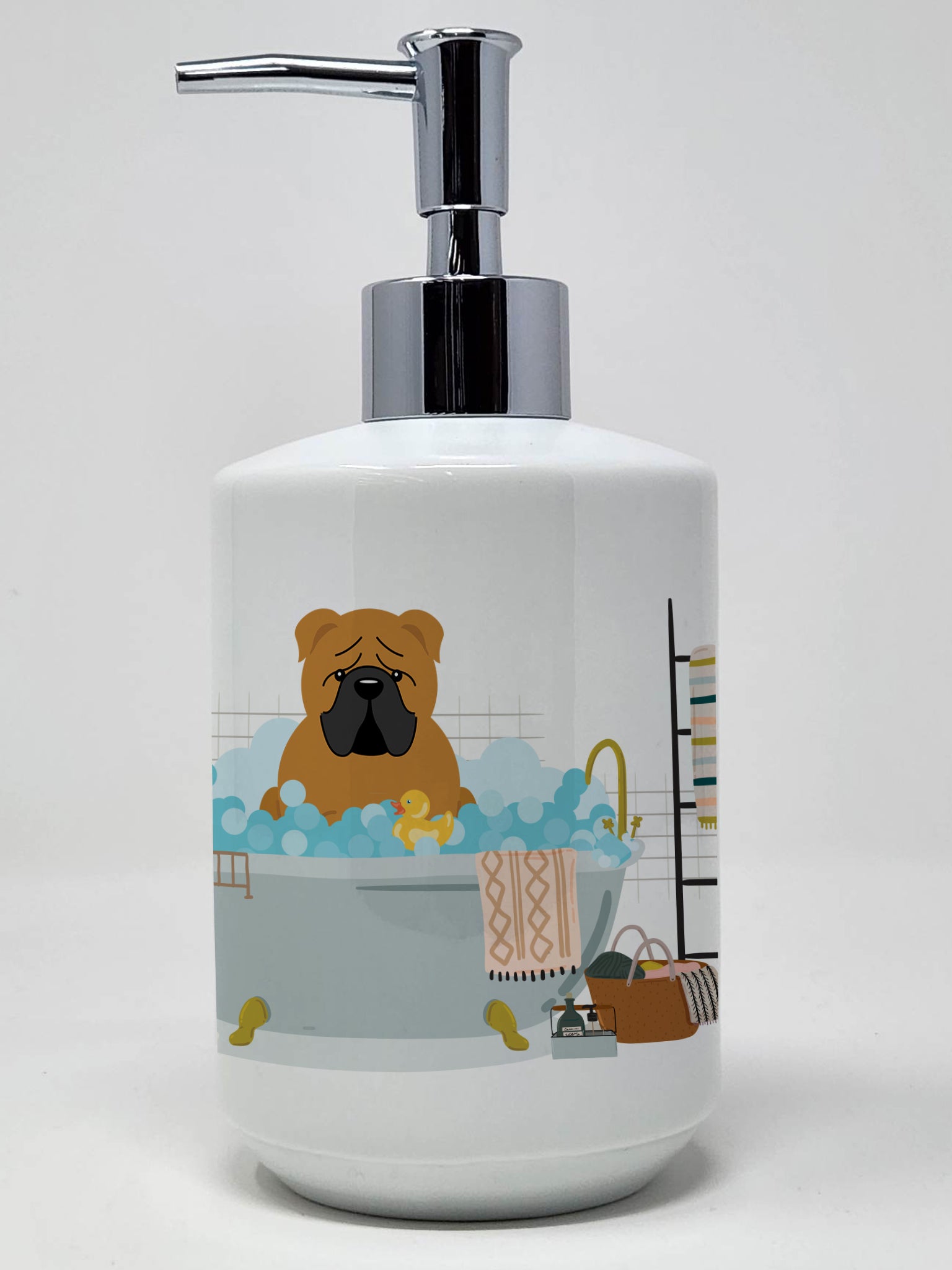 Buy this Red English Bulldog in Bathtub  Ceramic Soap Dispenser