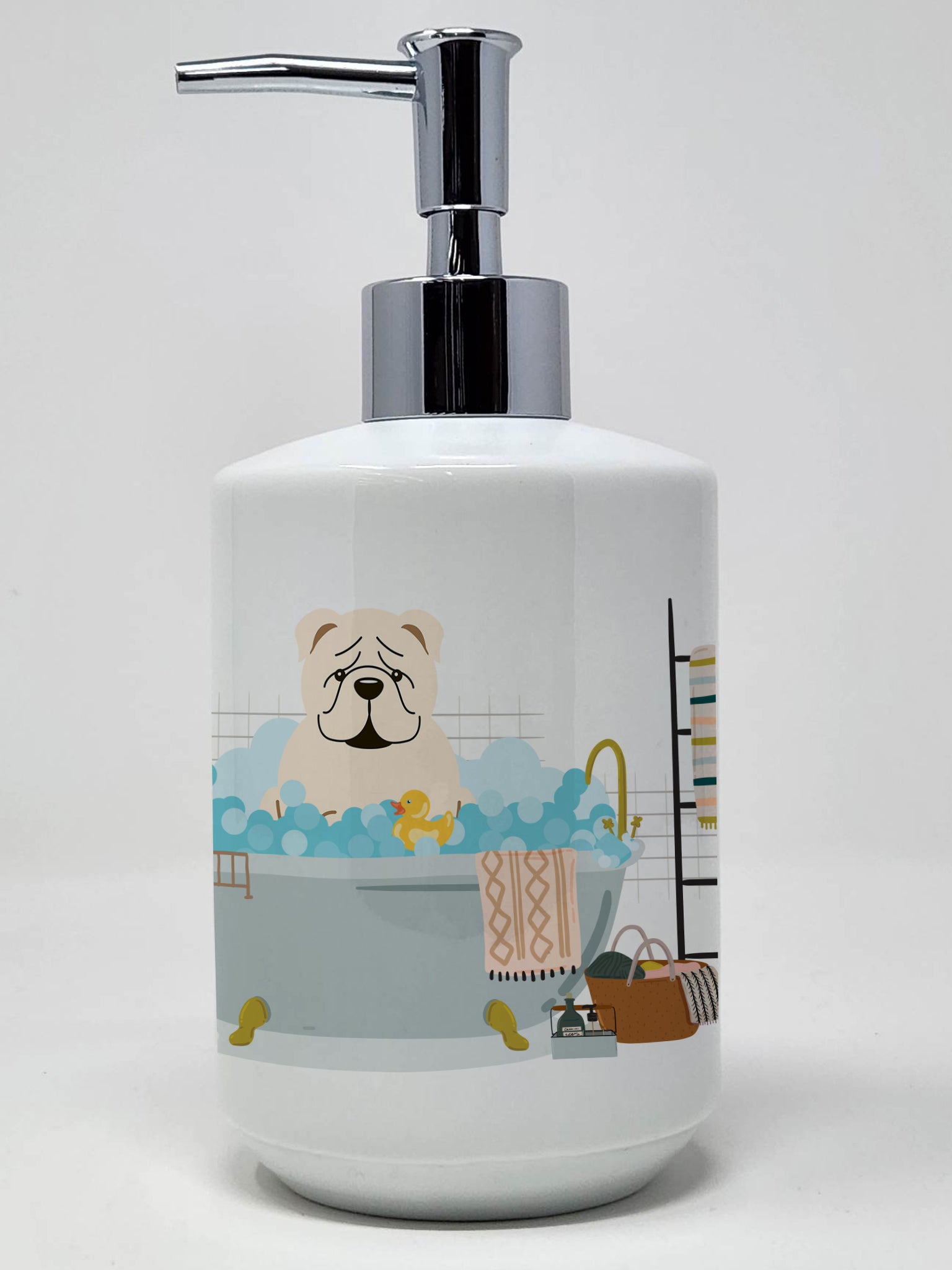Buy this White English Bulldog in Bathtub Ceramic Soap Dispenser
