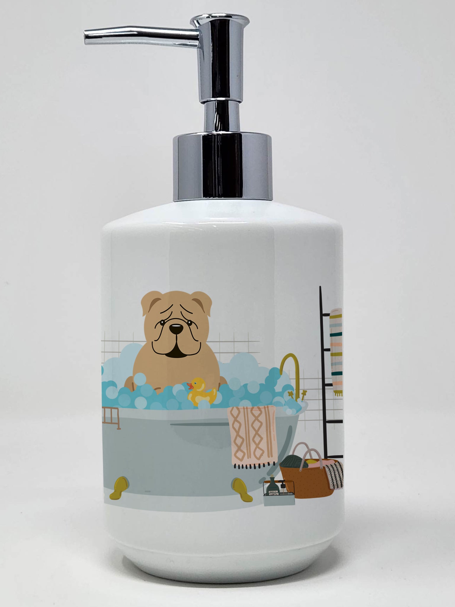 Buy this Fawn English Bulldog in Bathtub Ceramic Soap Dispenser