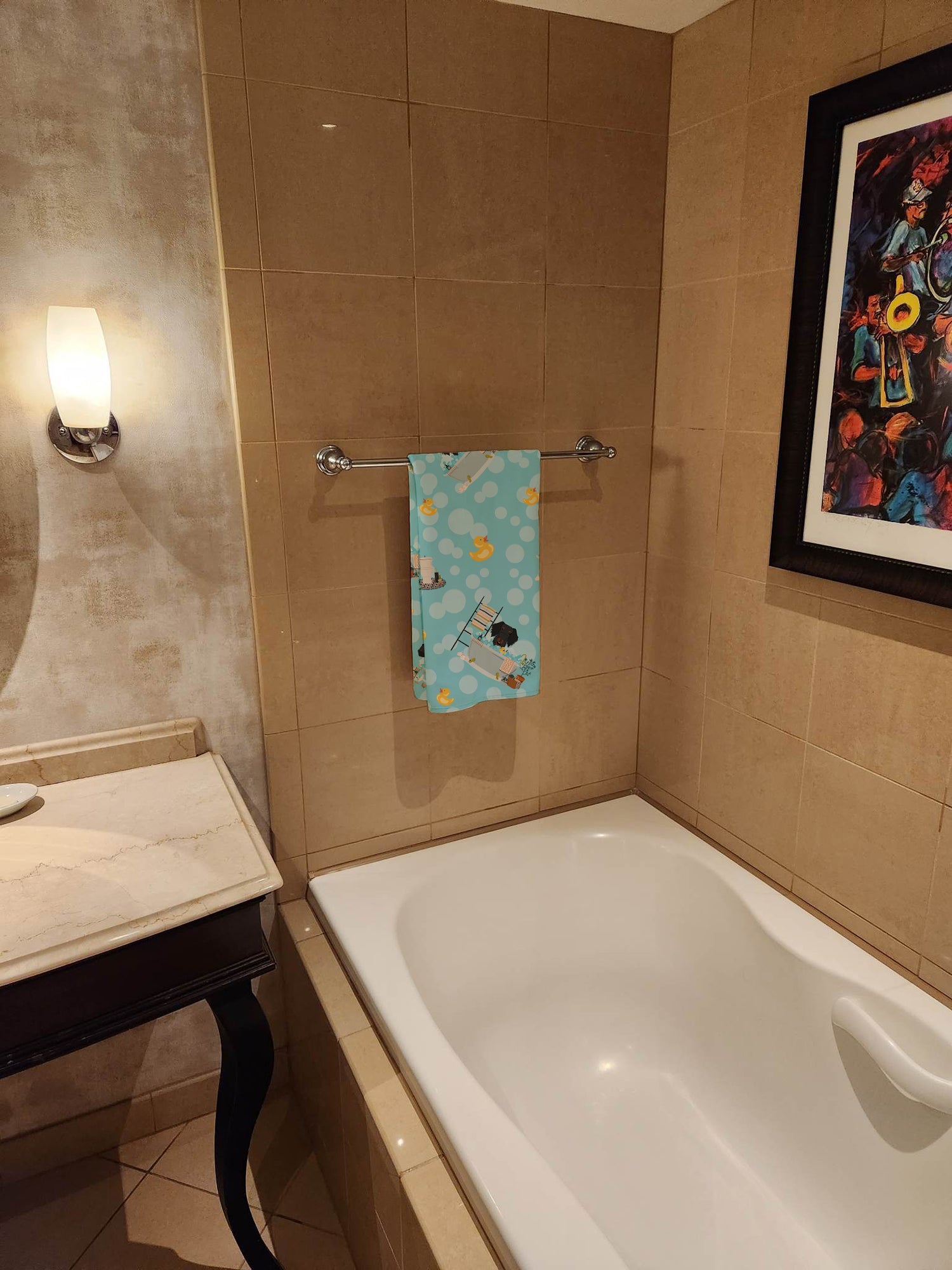 Black Tan Wire Haired Dachshund in Bathtub Bath Towel Large