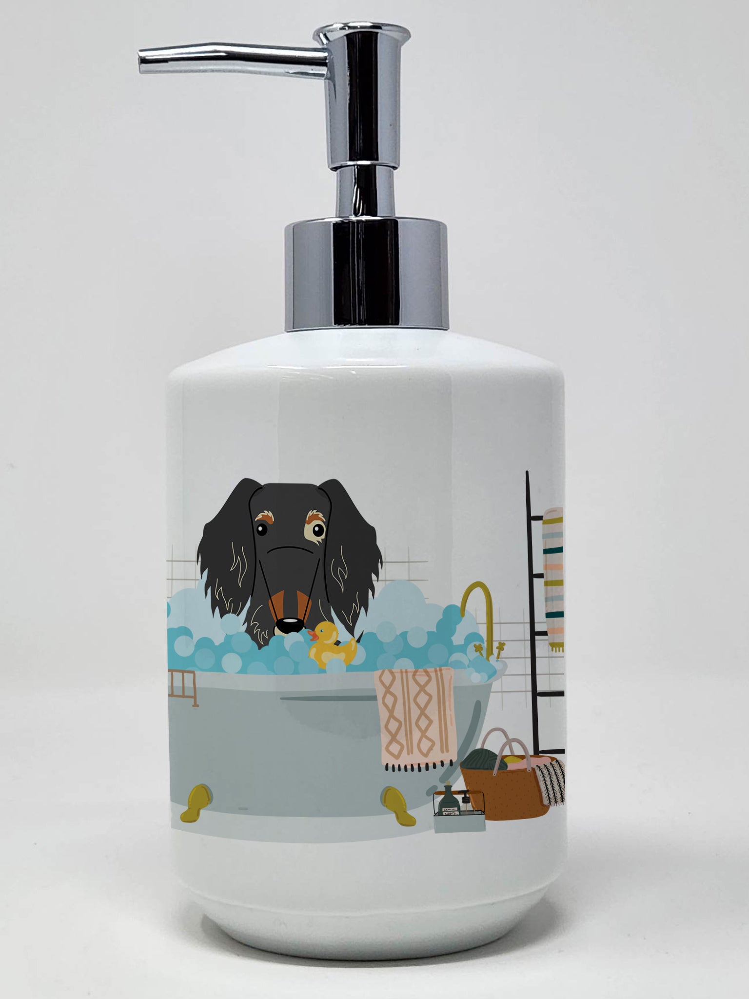 Buy this Dapple Wire Haired Dachshund in Bathtub Ceramic Soap Dispenser